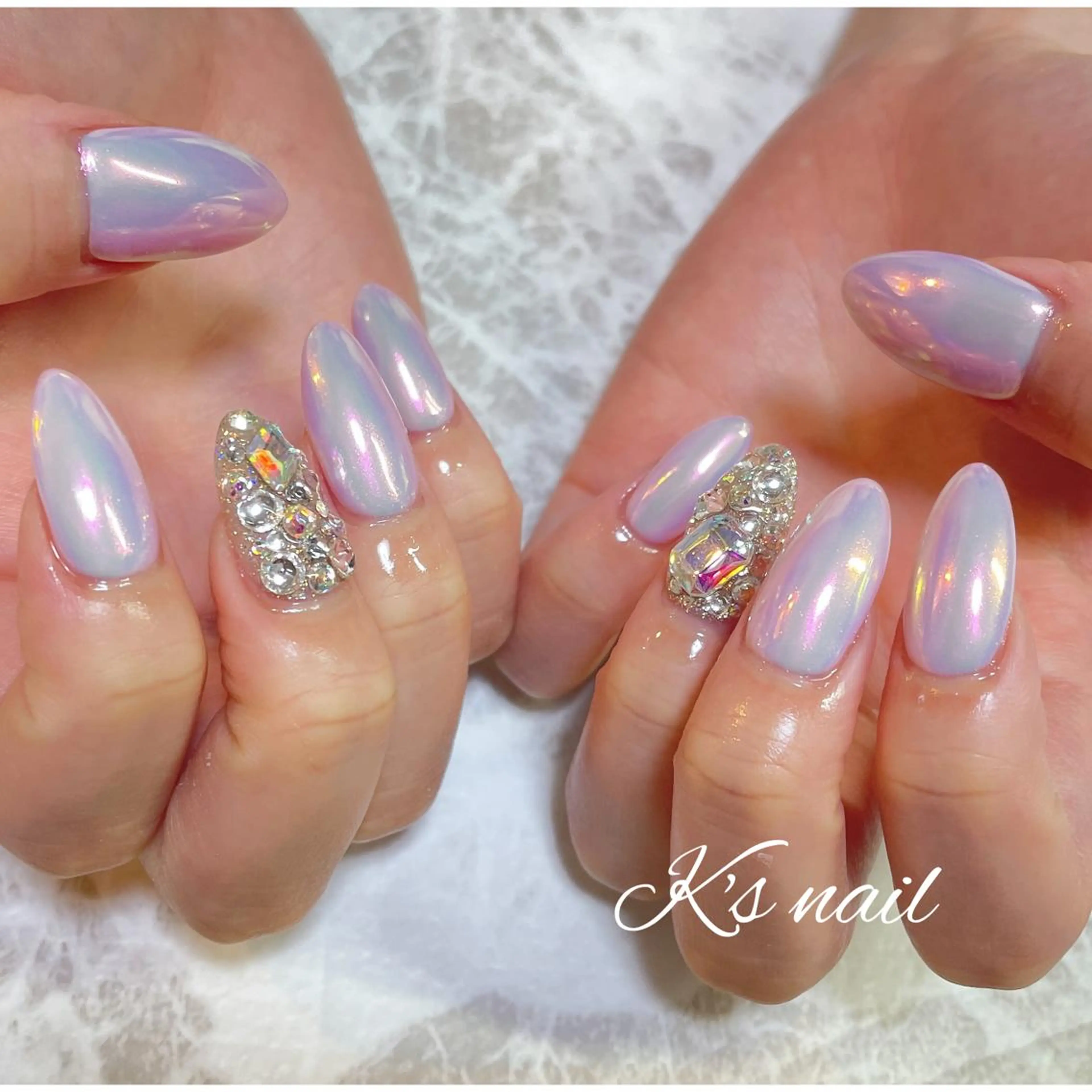 ネイル オーロラネイル ピンク ホワイト ハンドネイル K's nail kotoeのネイルデザイン