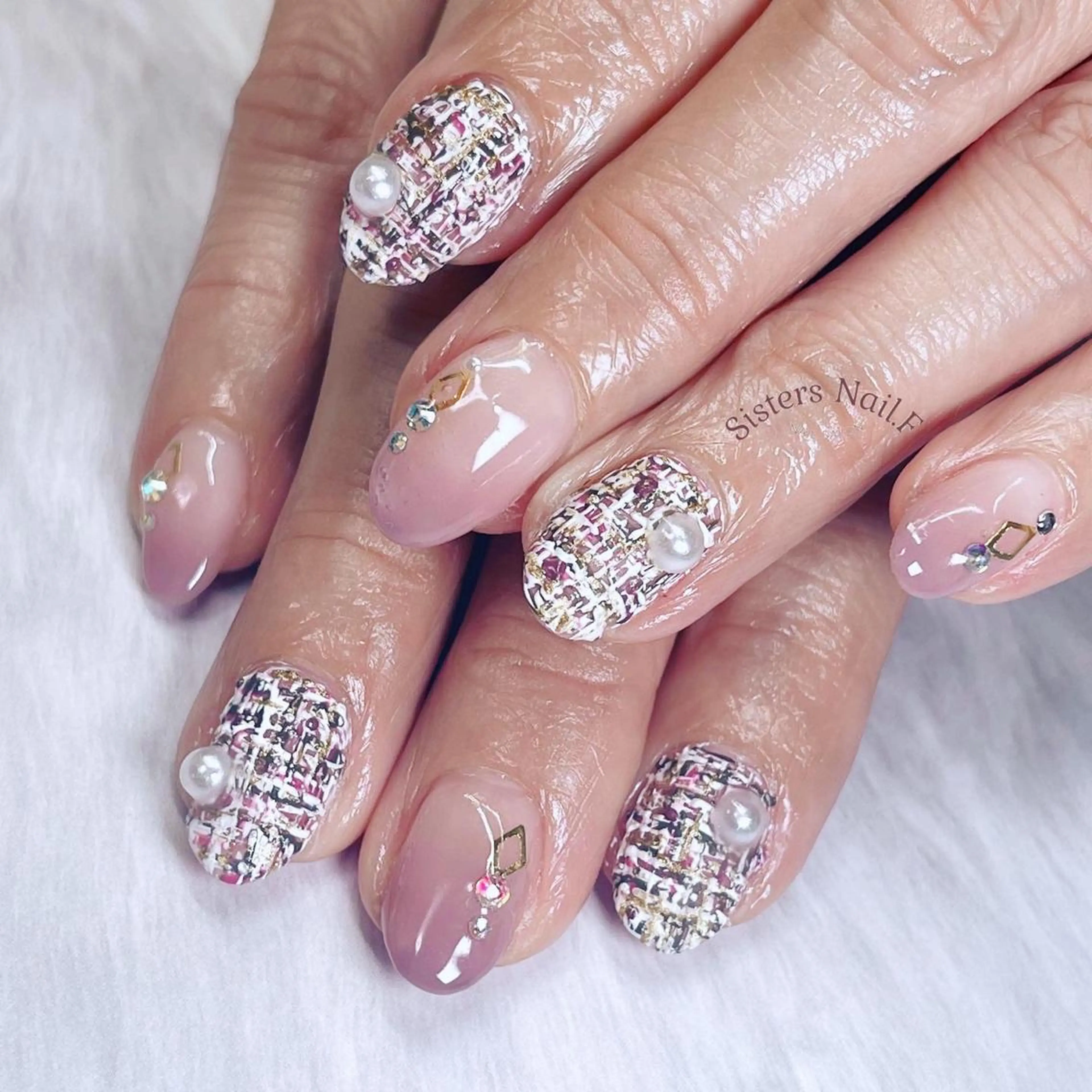 ネイル アートネイル グラデーション マットネイル パープル ツイードネイル sisters nail.fのネイルデザイン