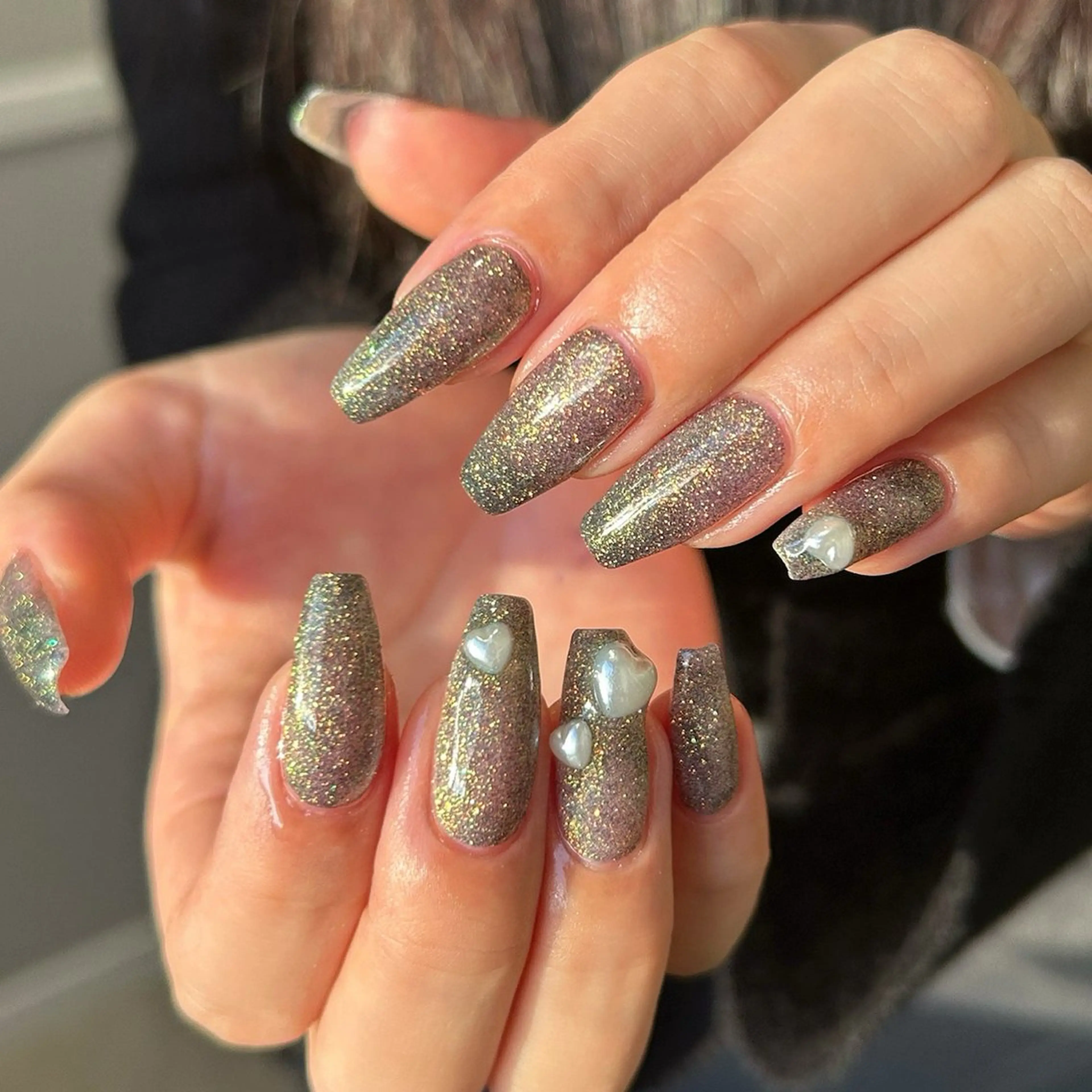 ネイル ハート ラメ(グリッター) ワンカラーネイル 山本 彩加のネイルデザイン