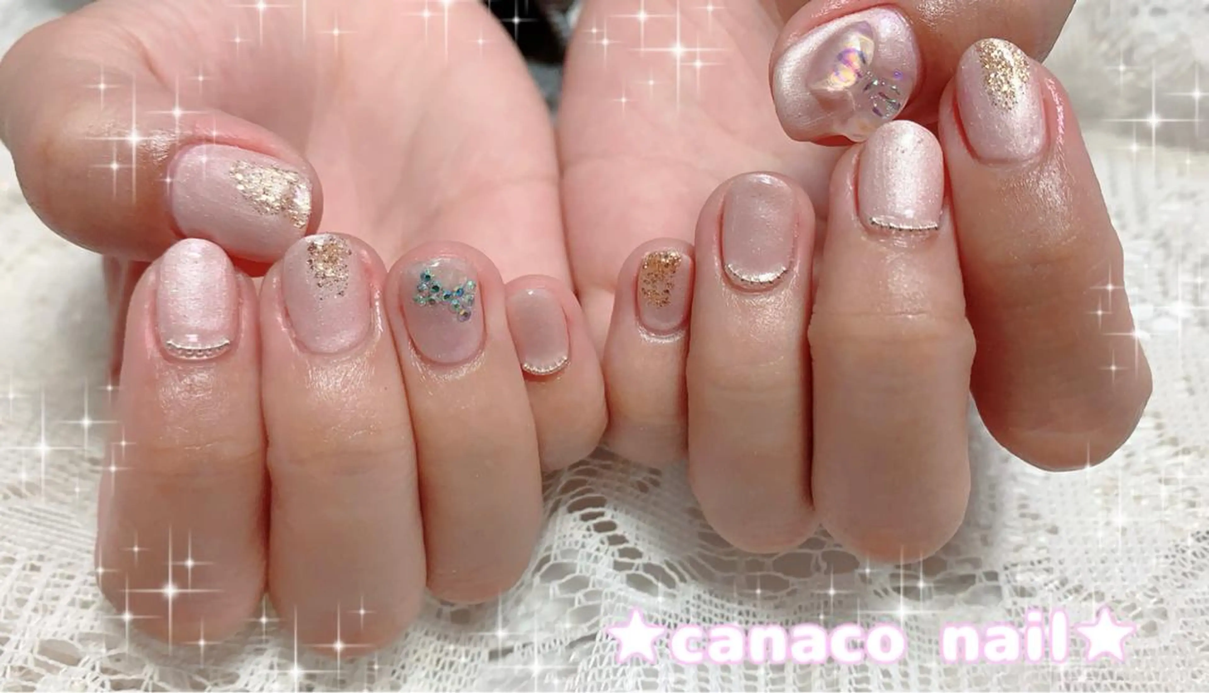 ネイル アートネイル クリアネイル ジェルネイル ガーリー オフィスネイル ハンドネイル ハンドケア Felice所属・ベテランネイル cnc  nailのネイルデザイン