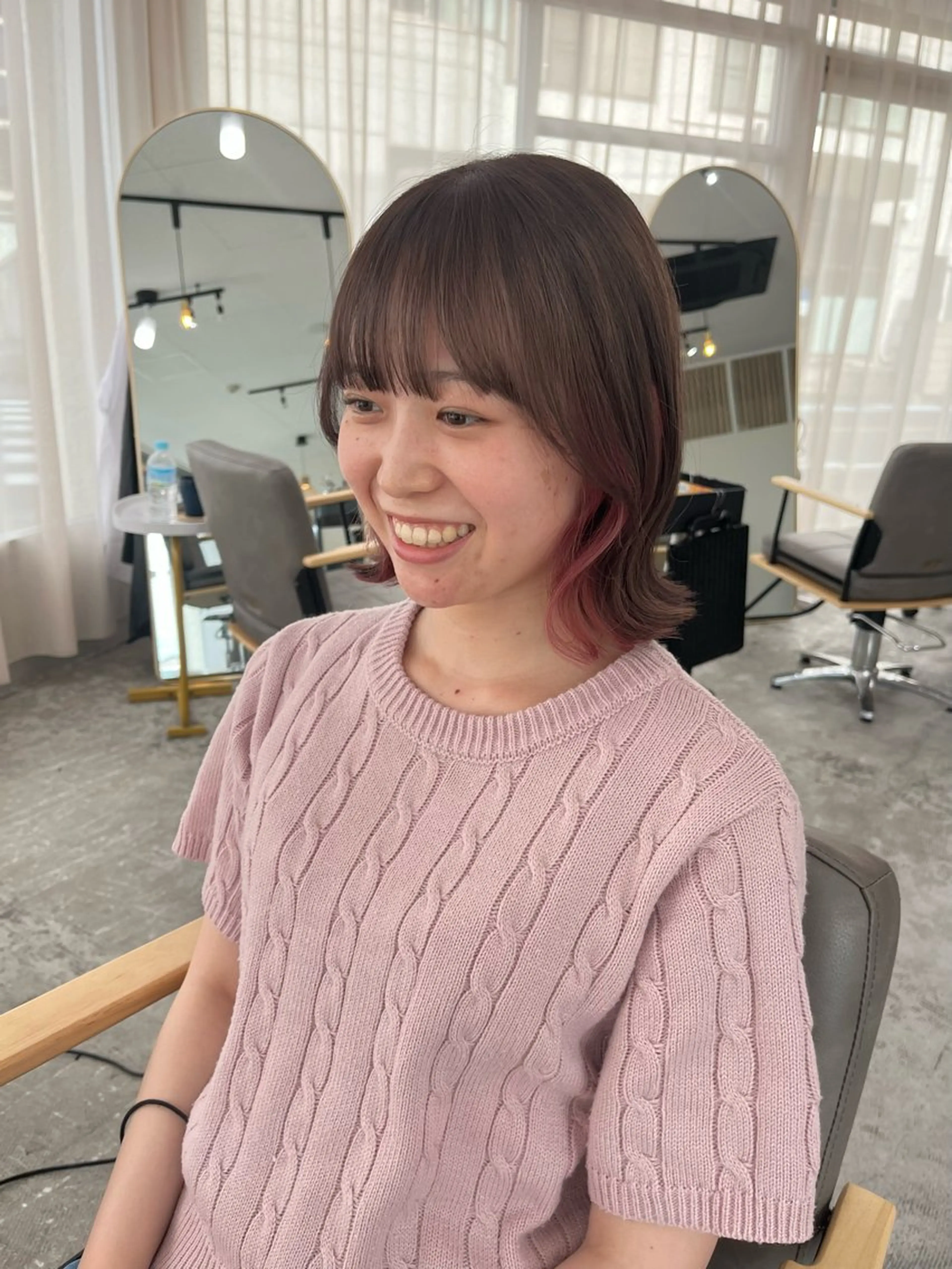 ミディアム カラー ブラウンカラー ピンクカラー yunica所属・yunica manaeのヘアスタイル