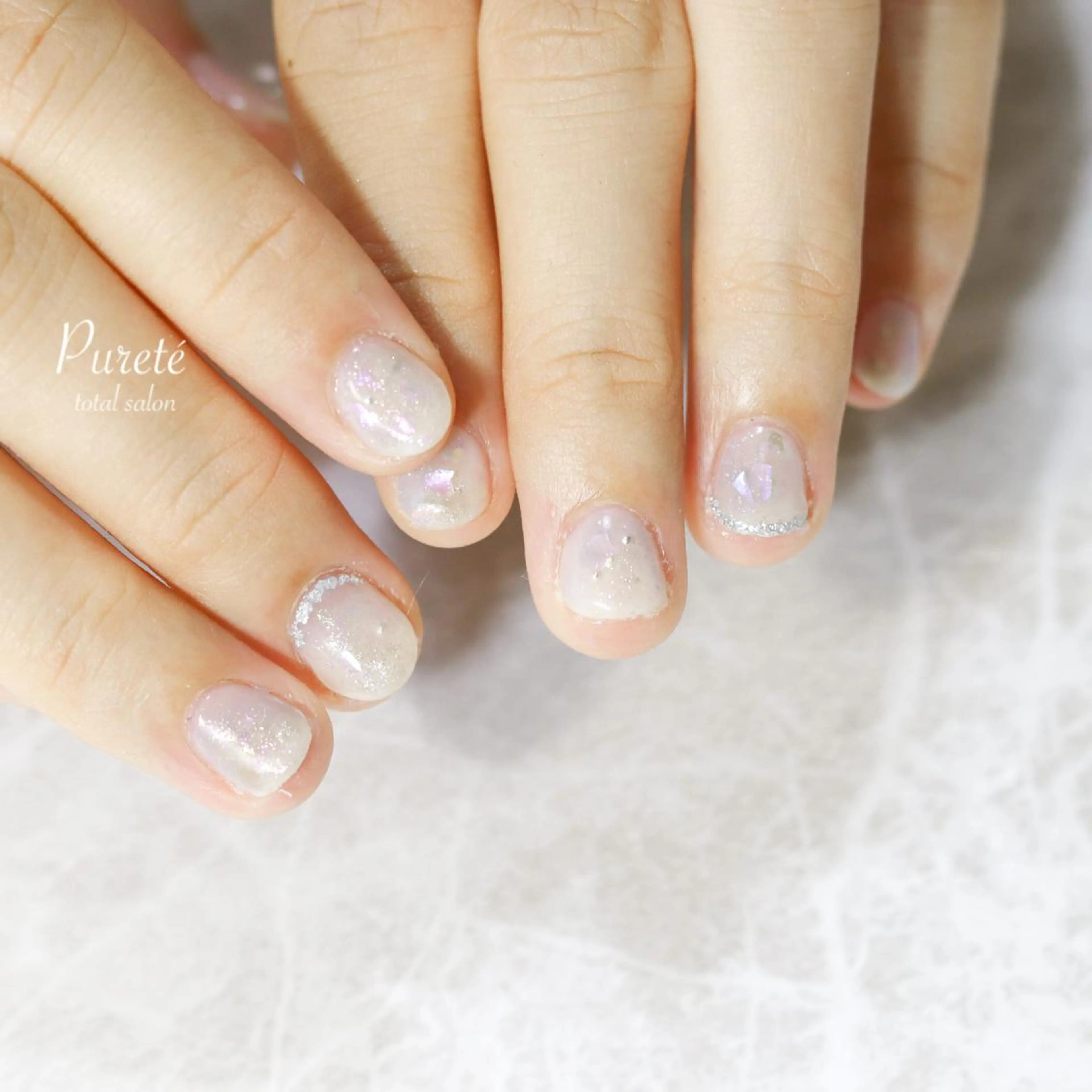 ネイル ブルー シルバー ハンドネイル nailsalon Puretéのネイルデザイン