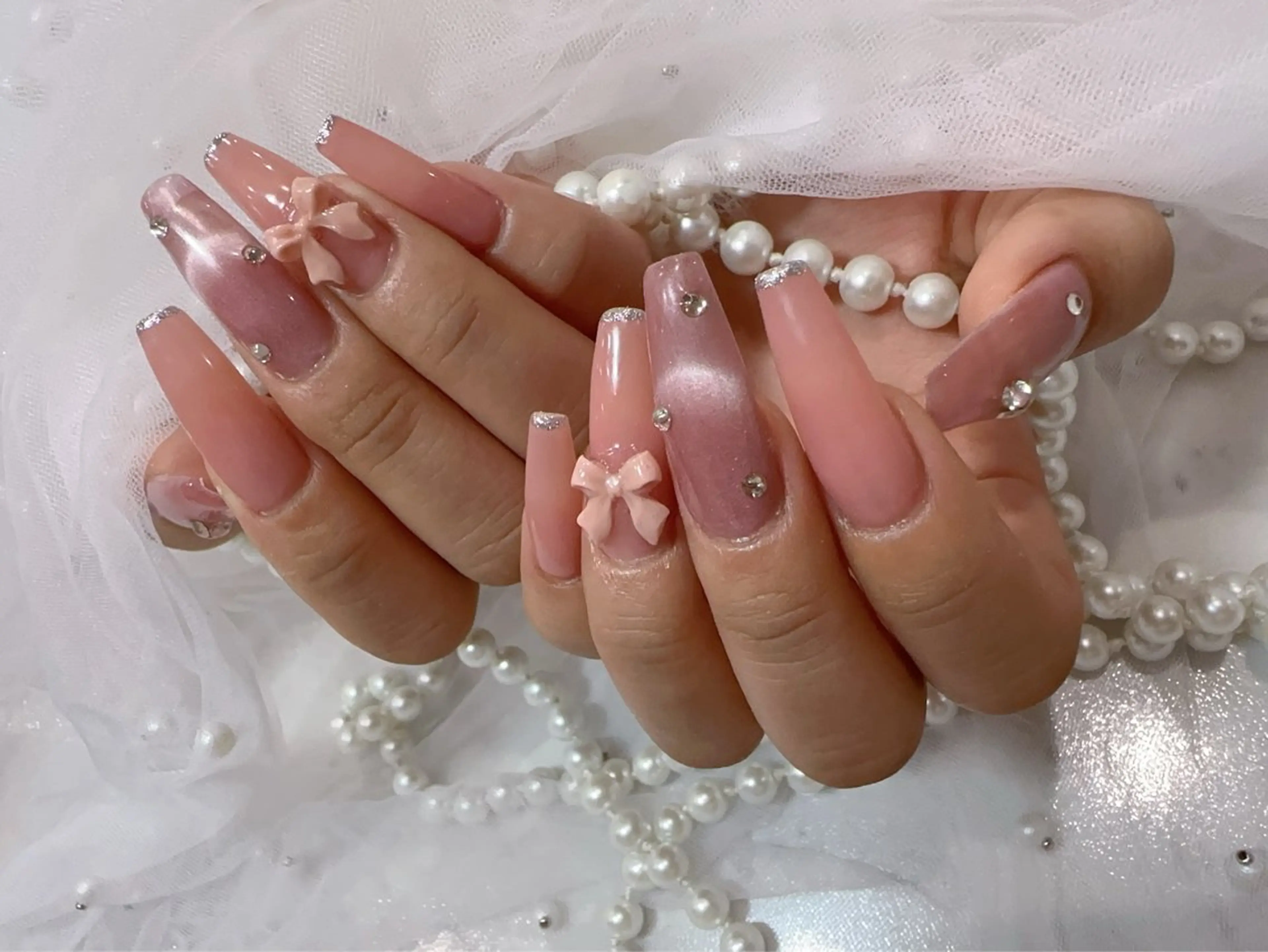 ネイル アートネイル フラッシュネイル フレンチネイル ジェルネイル ガラスフレンチ ハンドネイル You&Me Miyuのネイルデザイン