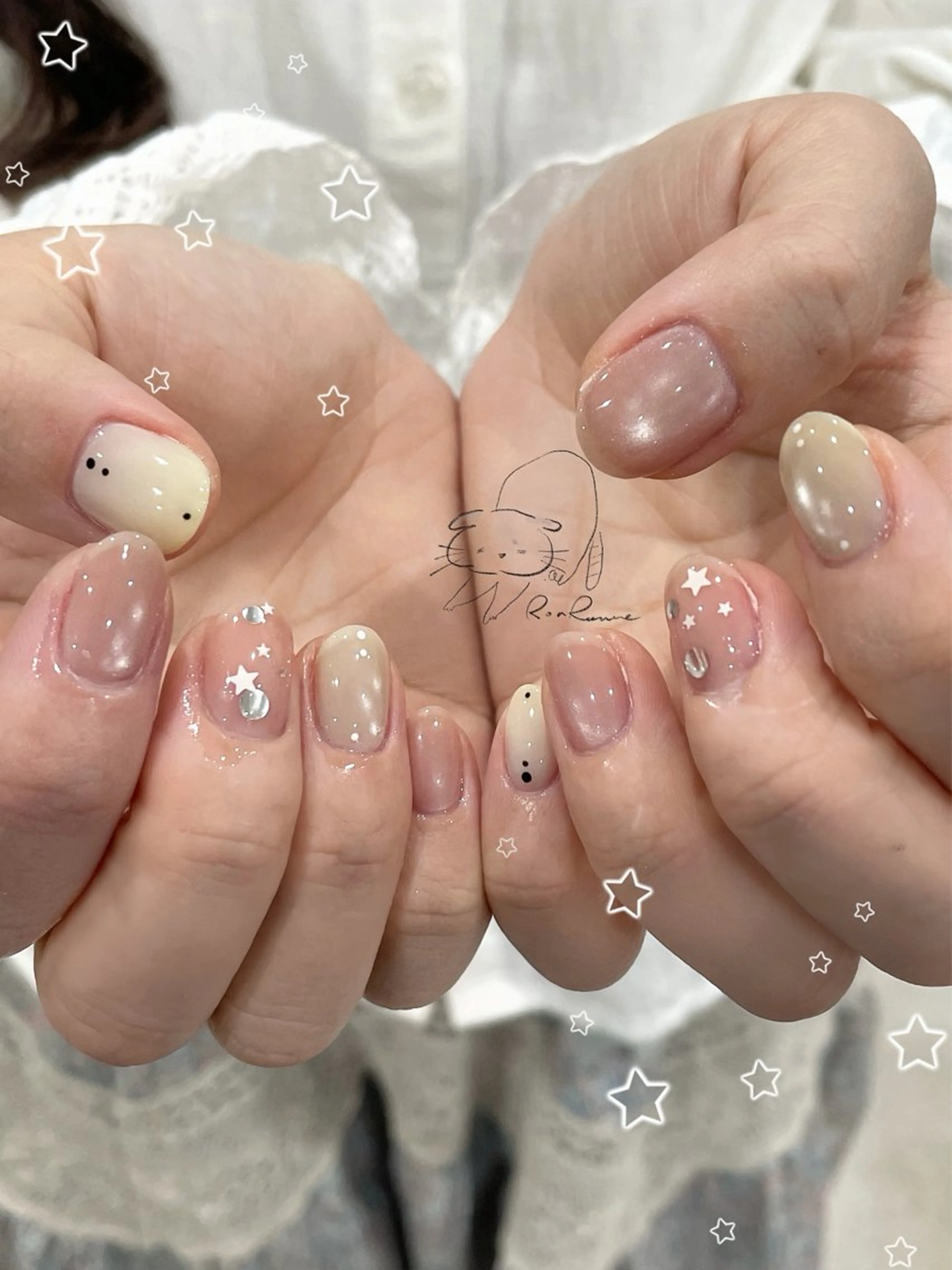 ネイル オーロラネイル 長さ出し フレンチネイル ジェルネイル ミラーネイル ハンドネイル Cho Artネイル所属・ronronne .のネイルデザイン