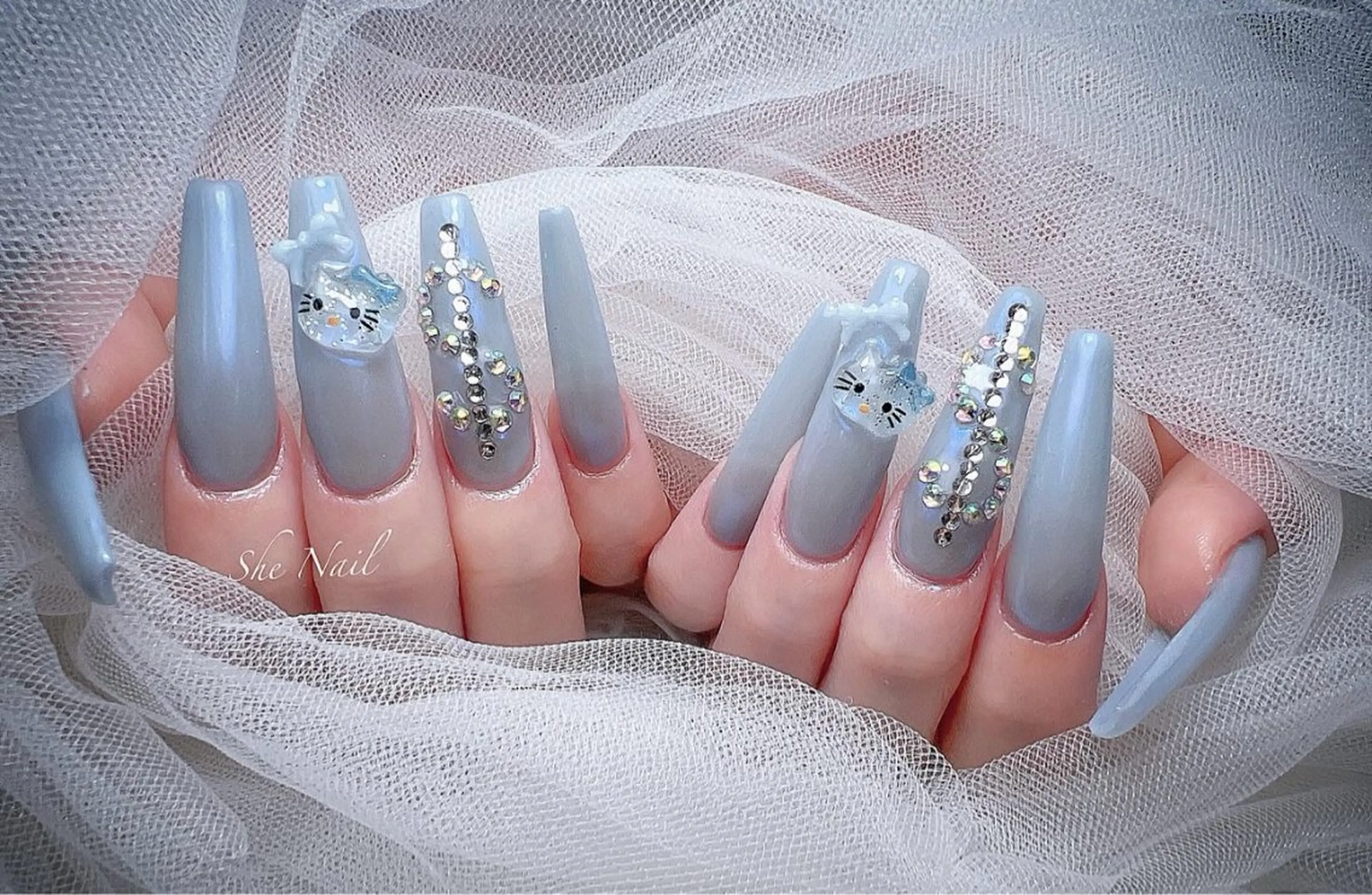 ネイル チークネイル 長さ出し 水色 マグネットネイル 持ち込み She   Nail所属・ISA_ BELLAのネイルデザイン