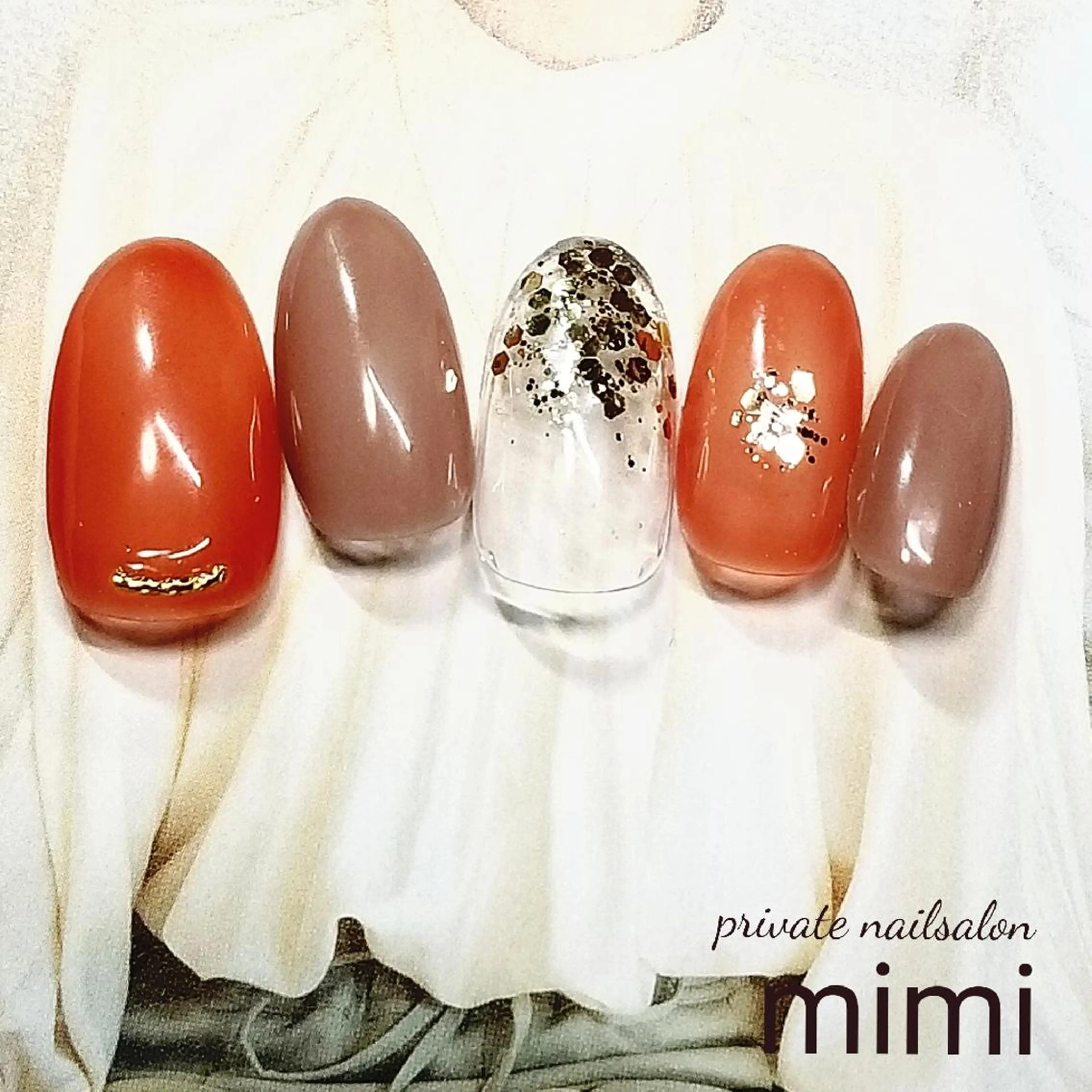 ネイル オレンジ 博多ネイル ｍｉｍｉのネイルデザイン