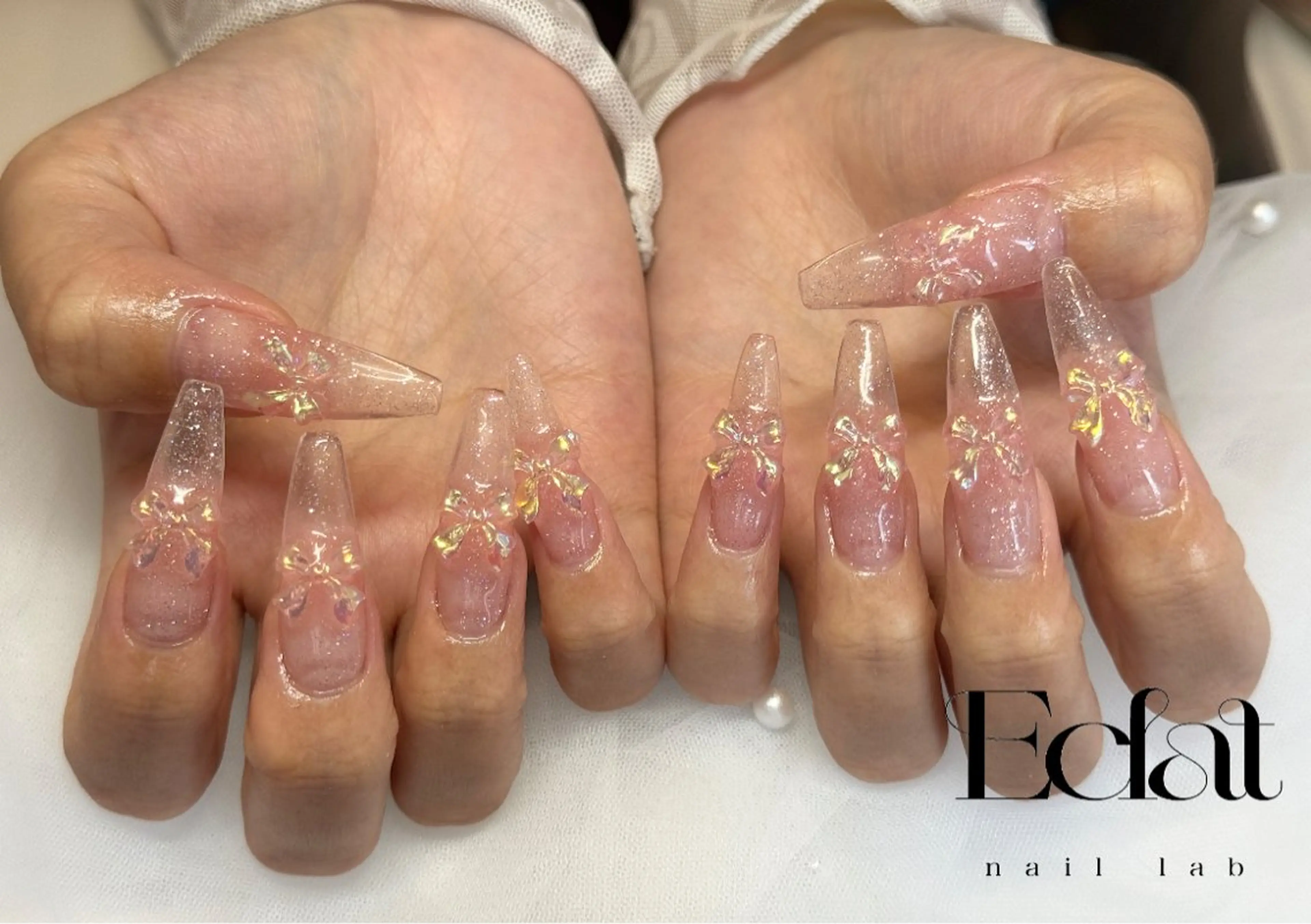 ネイル リボン ハンドネイル ネイルラボEclat RINAのネイルデザイン
