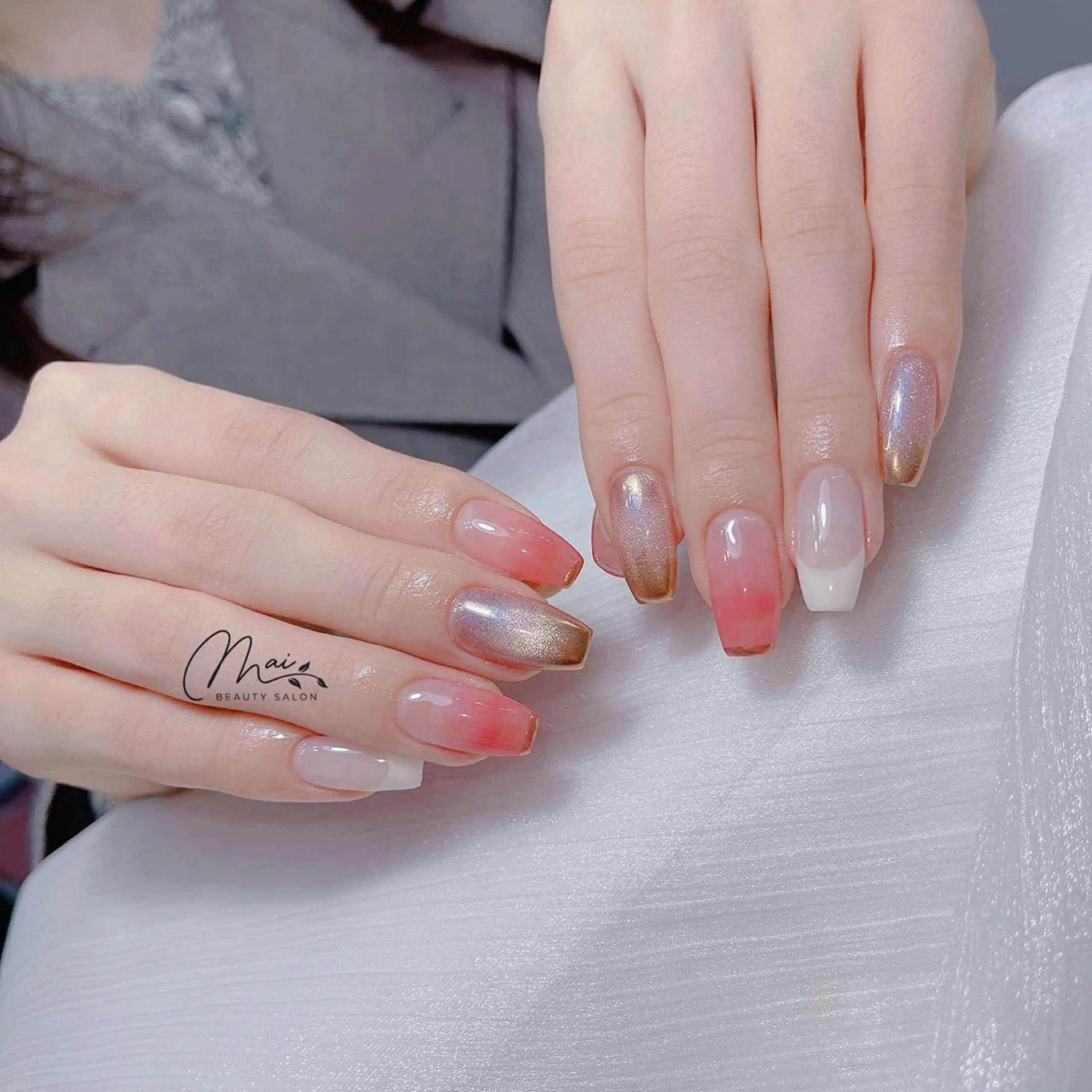 ネイル オーロラネイル クリアネイル 長さ出し フットネイル フレンチネイル ハンドネイル MaiBeauty HaNaのネイルデザイン