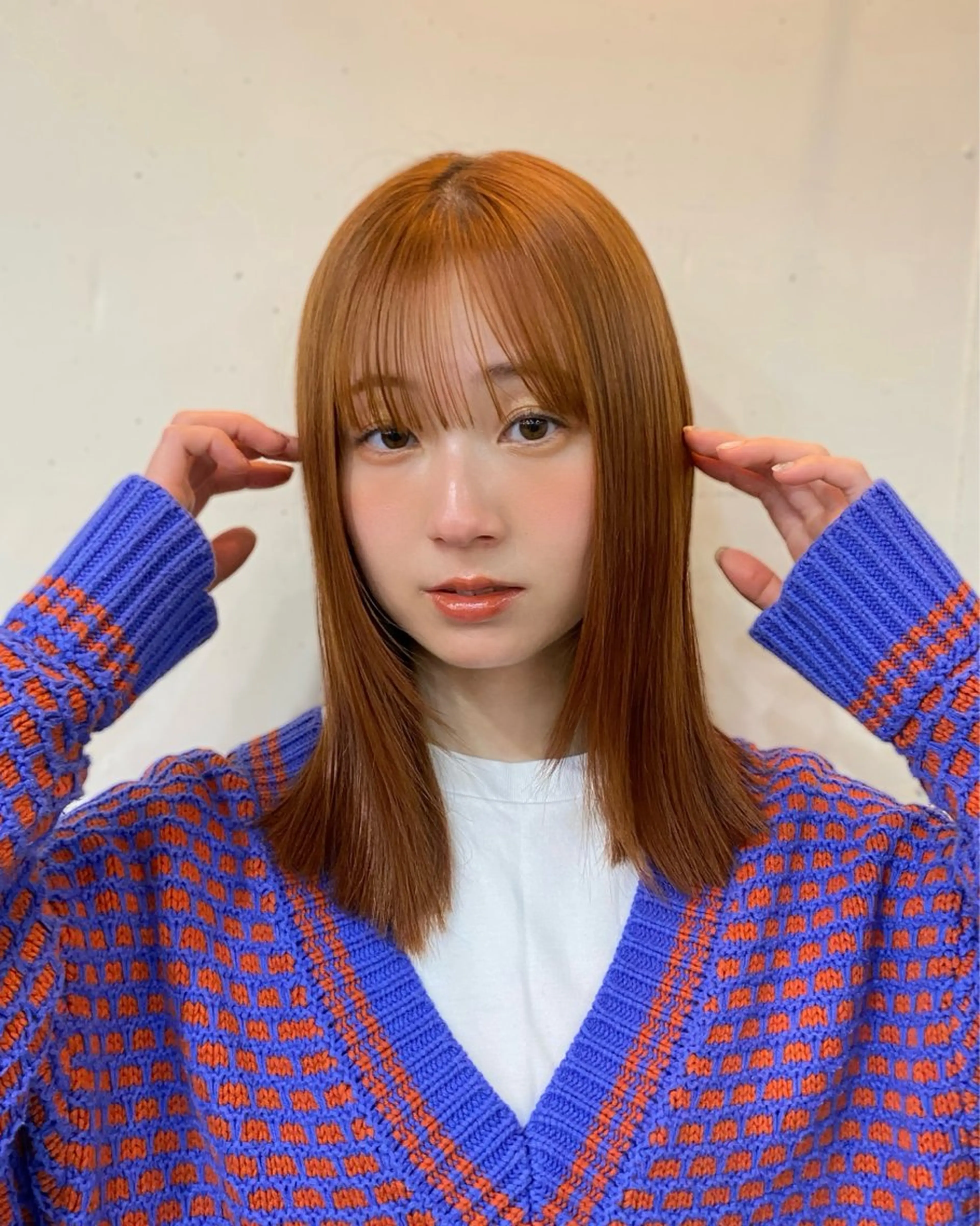 ミディアム カラー ブリーチ ブリーチなしカラー オレンジ トリートメント ヘアカラー トリートメント shiori/暖色/ レイヤー/似合わせのヘアスタイル