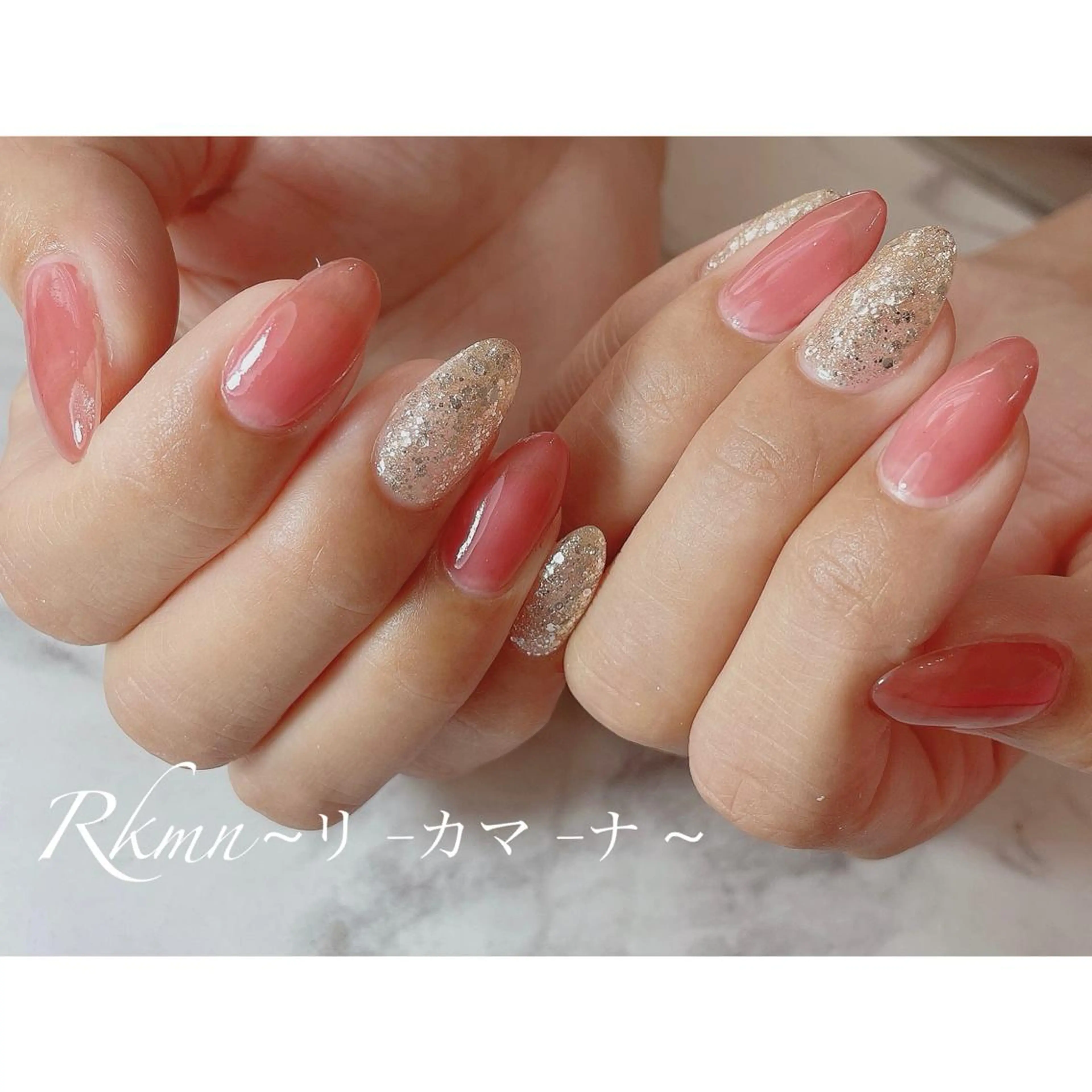 ネイル アートネイル キラキラネイル ラメ(グリッター) ピンク シンプルネイル ハンドネイル フットネイル ハンドケア Rkmn ~リ-カマ-ナ~のネイルデザイン