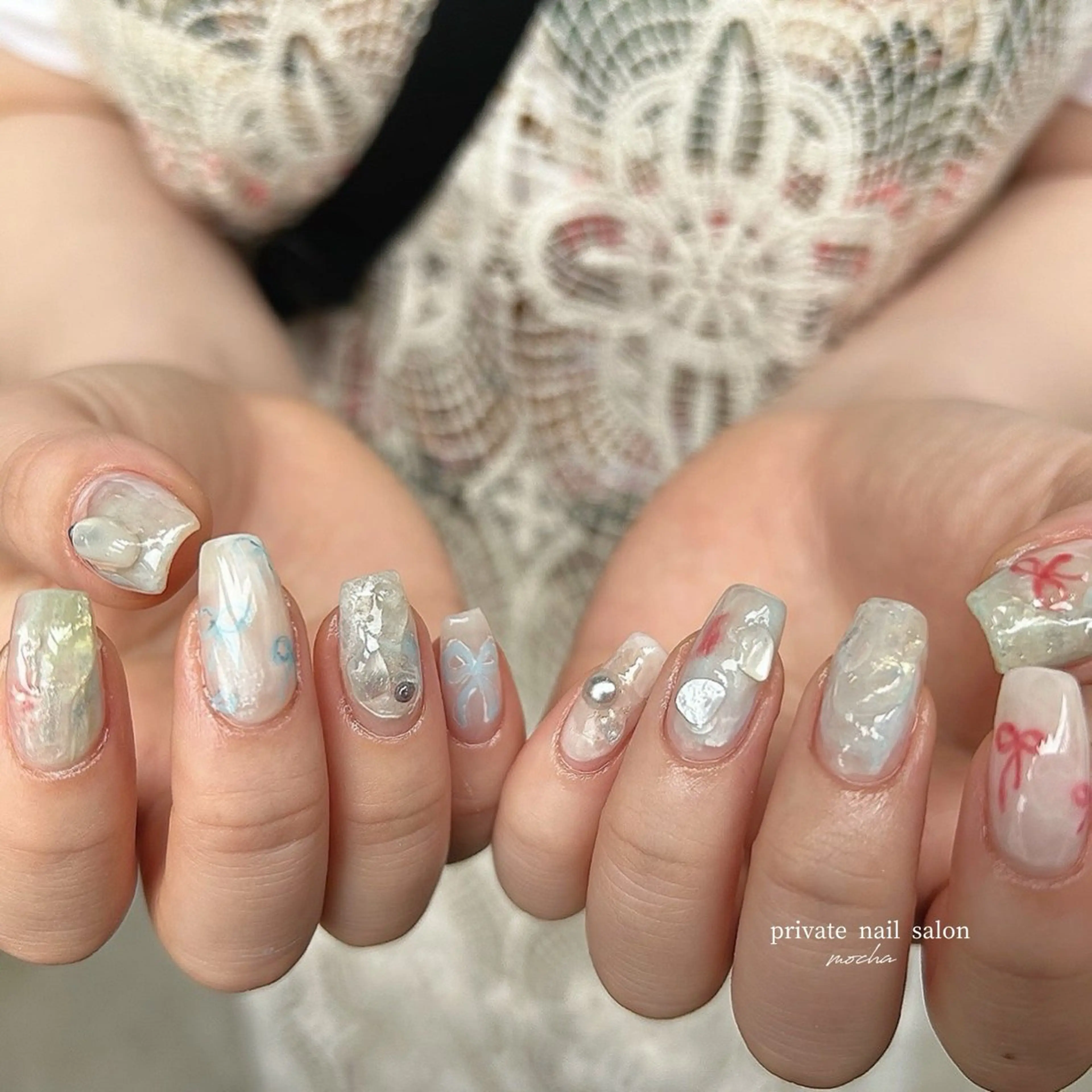 ネイル カジュアル フレンチネイル マグネットネイル ミラーネイル ニュアンスネイル ハンドネイル mocha nailのネイルデザイン