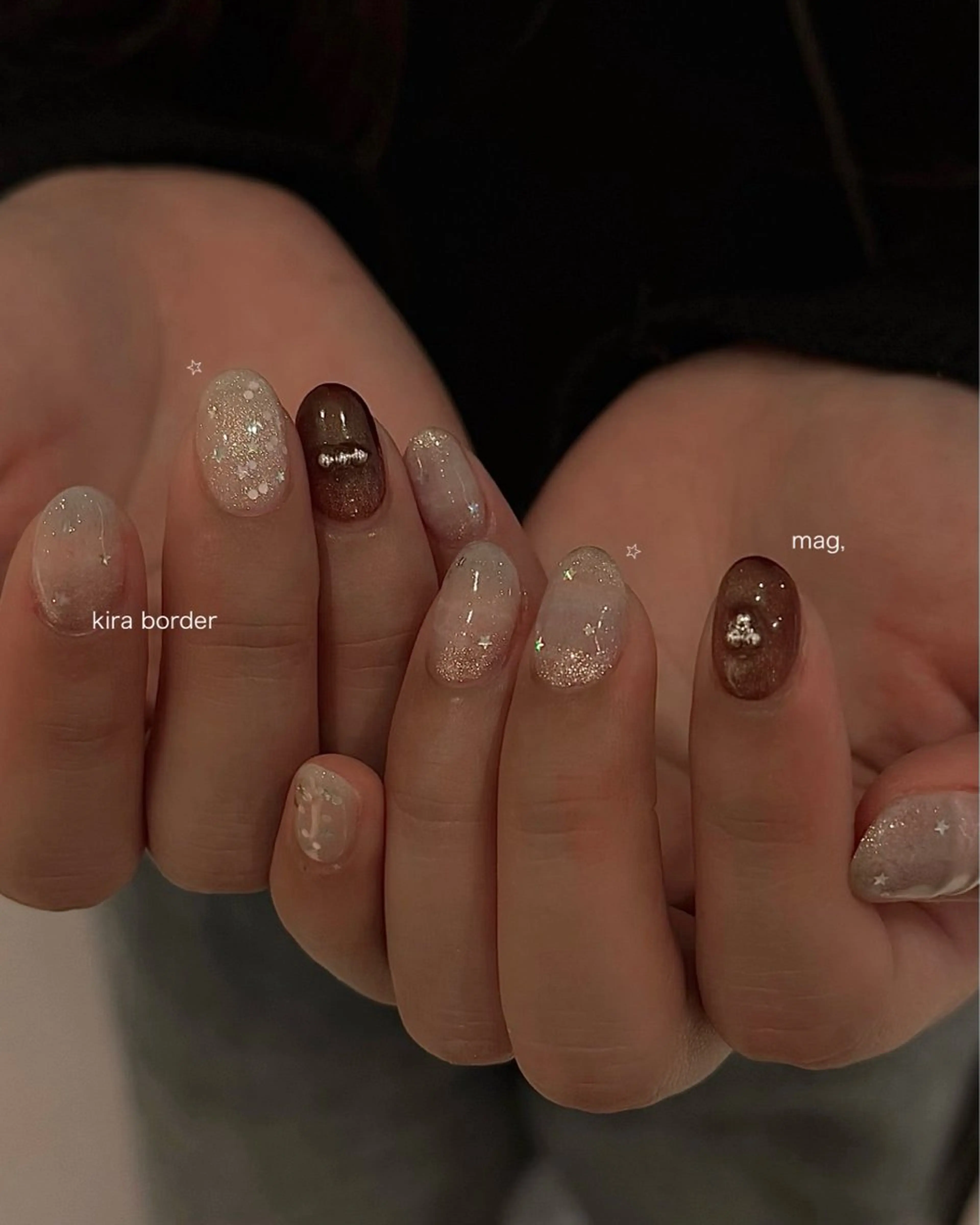 ネイル キラキラネイル ニュアンスネイル 冬ネイル ハンドネイル パラジェルプレミアムサロン　SINCE所属・HONAMI パラジェル専門店のネイルデザイン