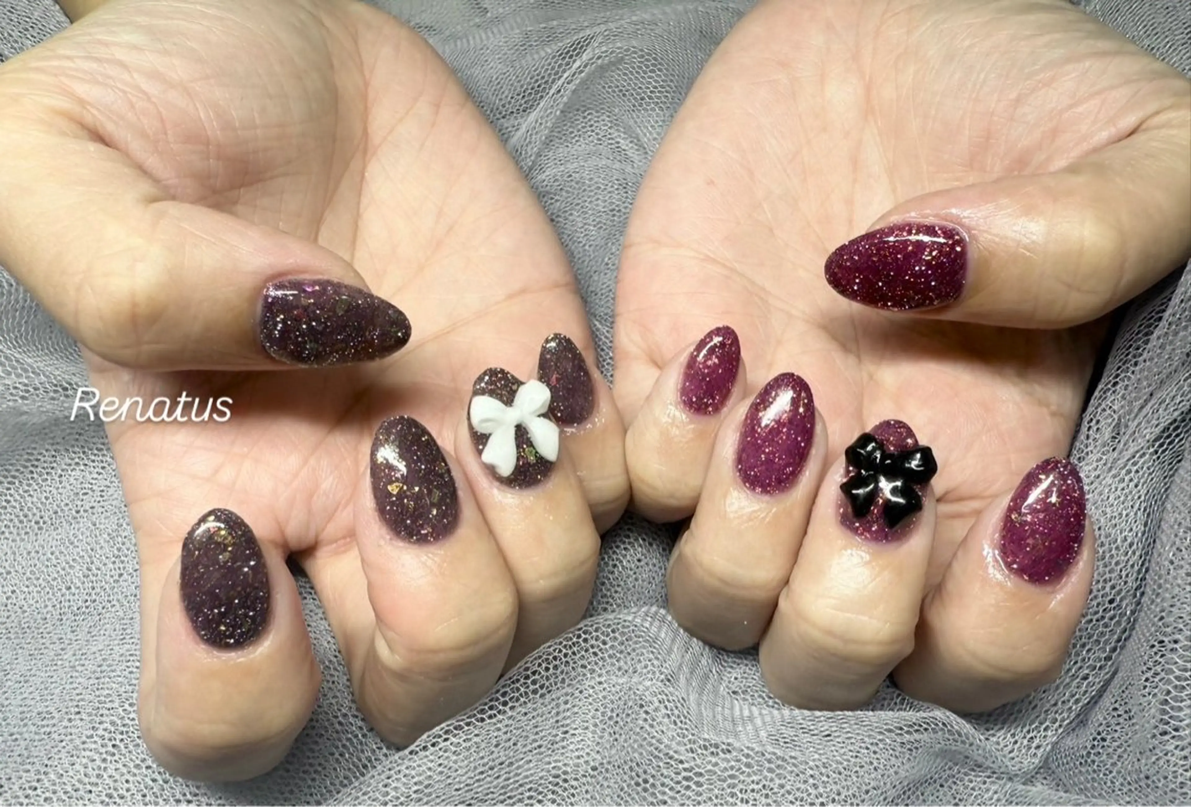 ネイル フラッシュネイル リボン ハンドネイル Renatus Nailのネイルデザイン