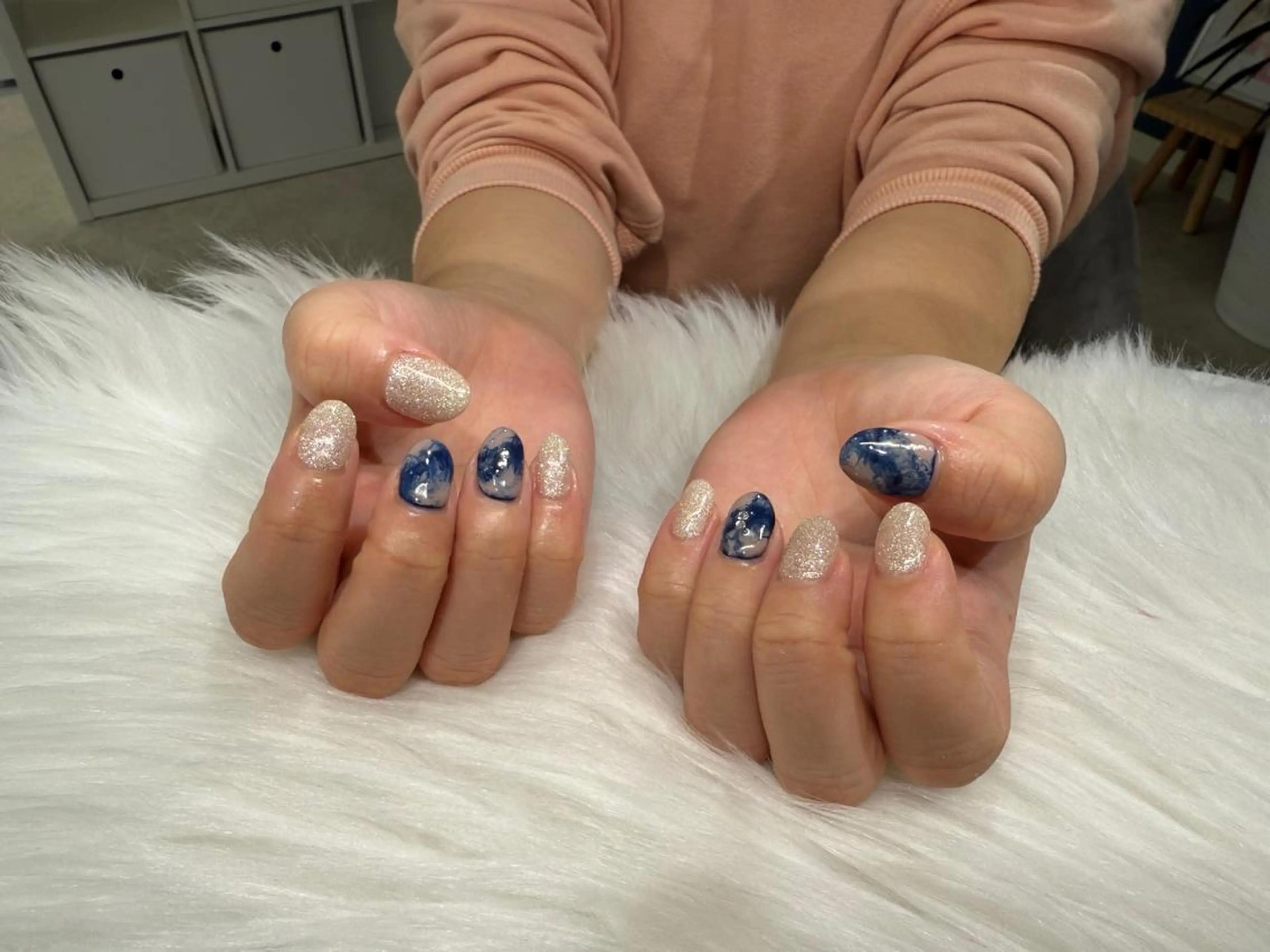 ネイル ネイビー ピンク Salon chou chou所属・chouchou renaのネイルデザイン