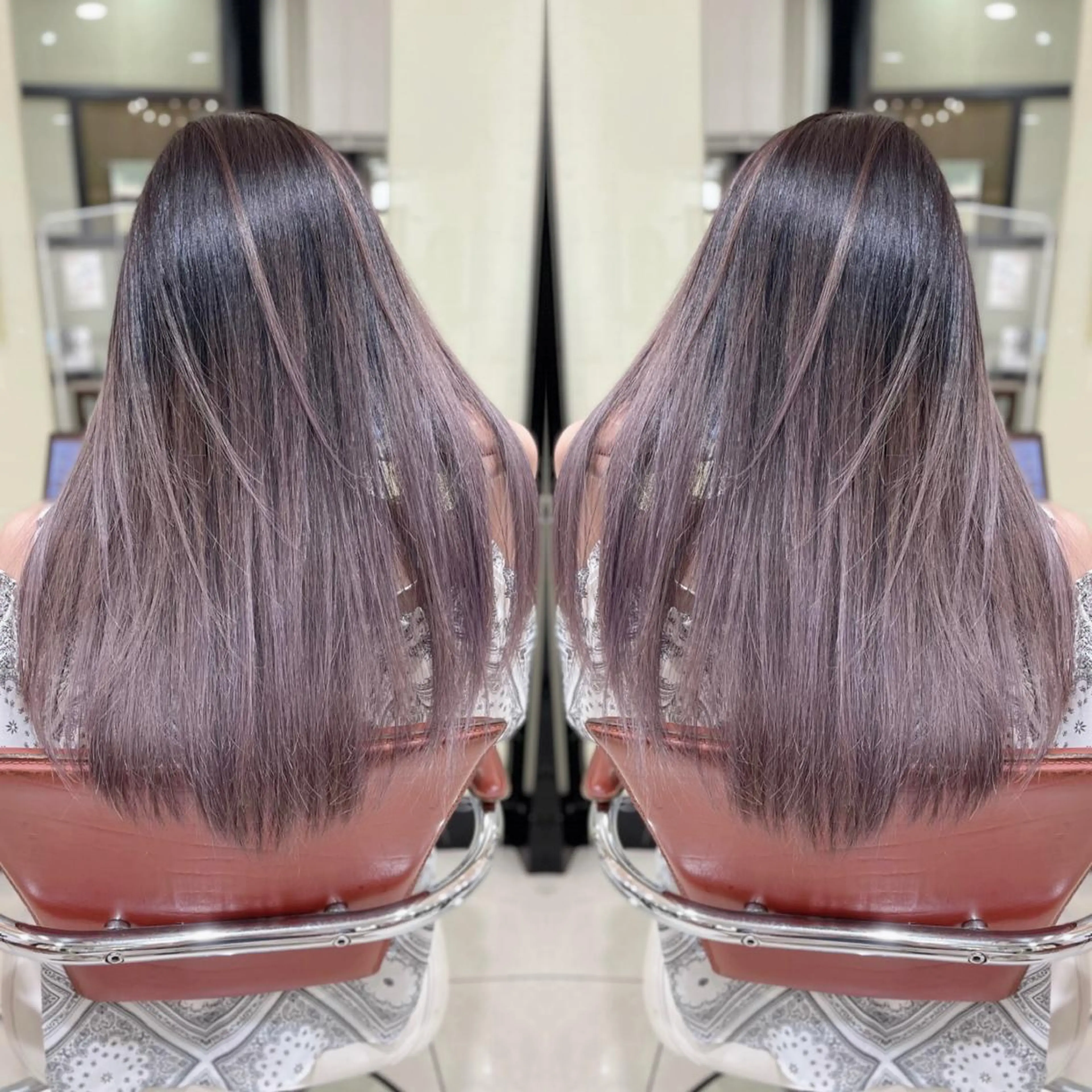 セミロング カット ヘアカラー Y Uのヘアスタイル