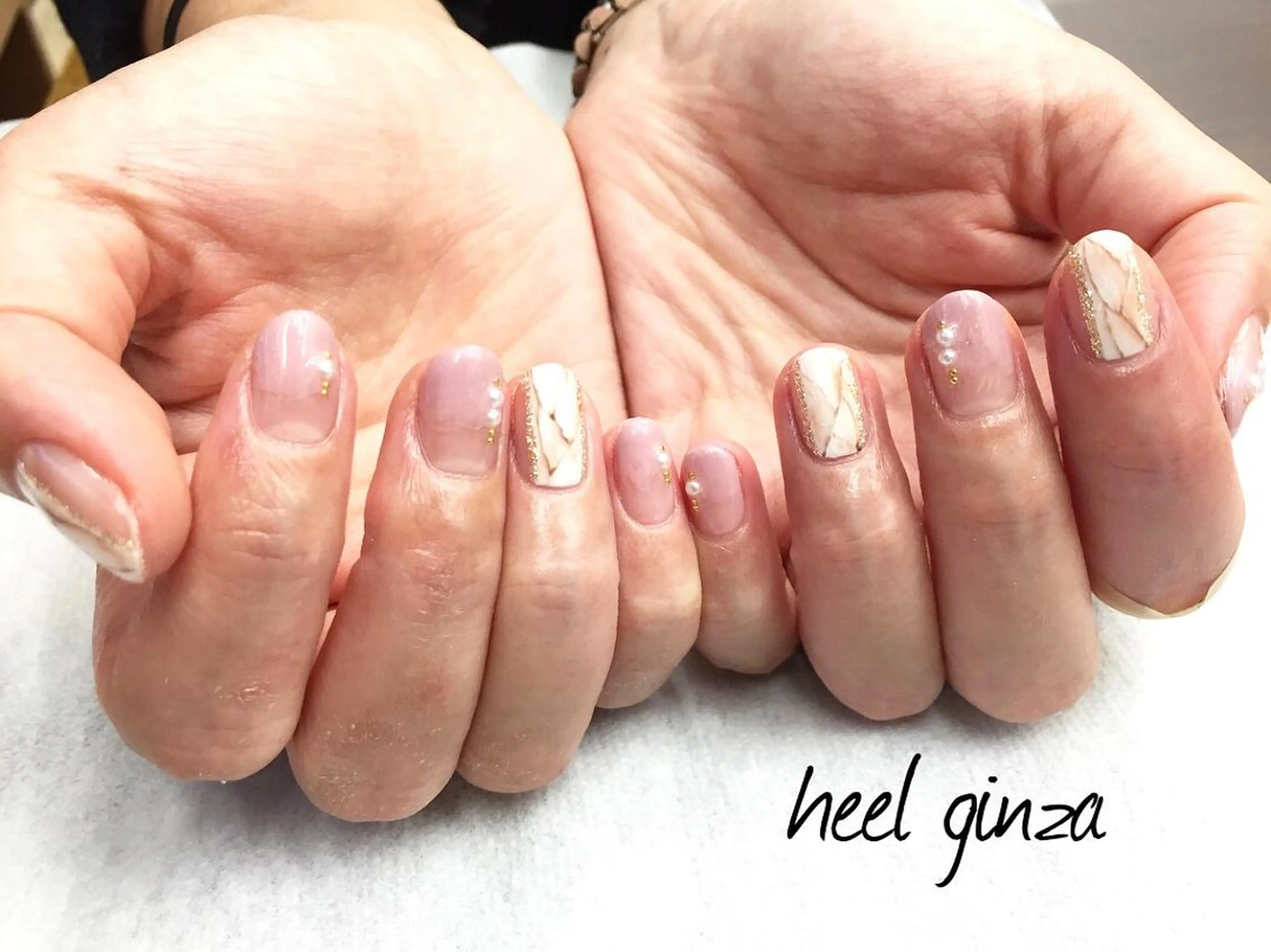 ネイル 大理石ネイル(マーブル) ピンク miel nailのネイルデザイン