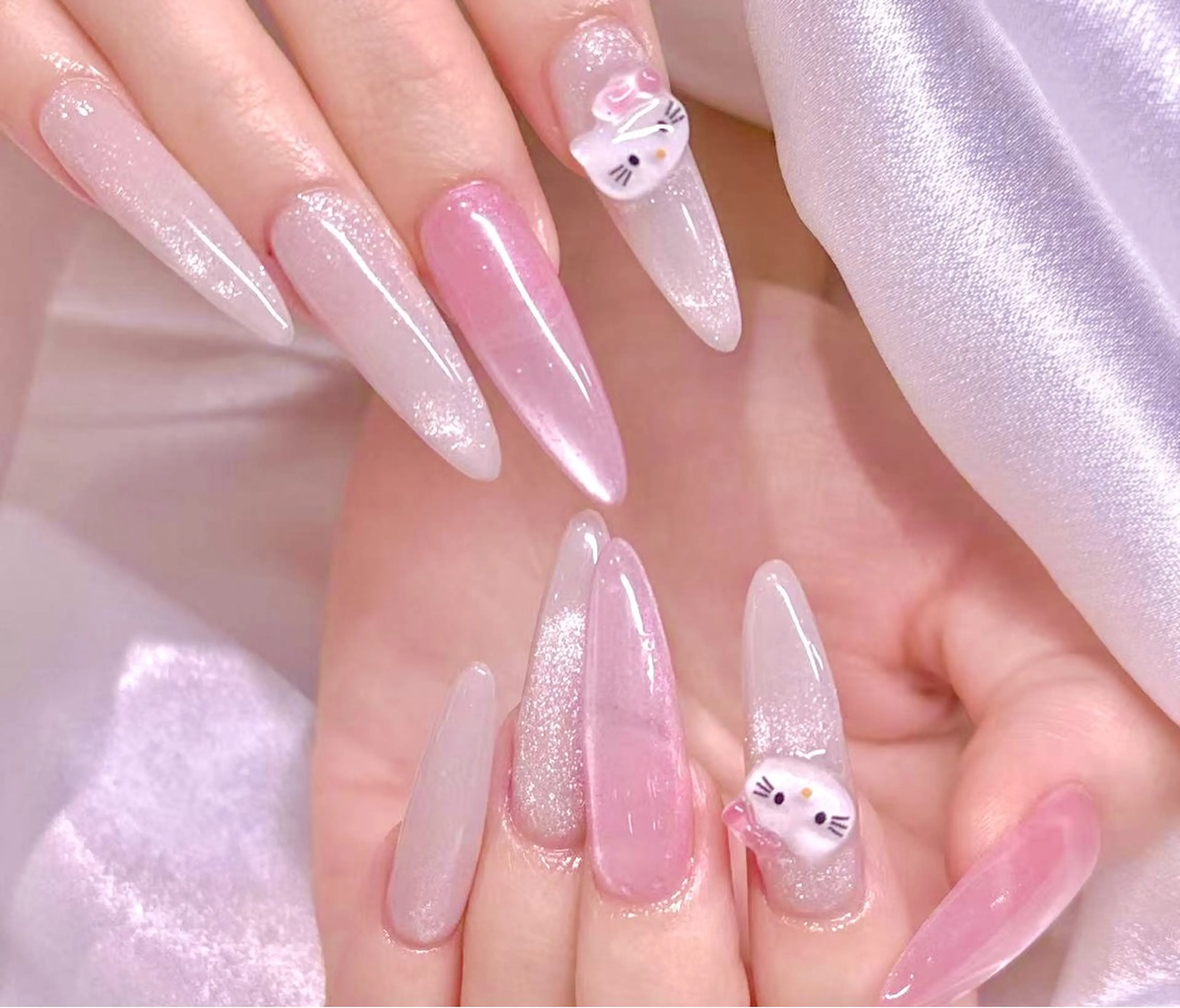 ネイル ロングネイル マグネットネイル ピンク 美爪パラジェル導入店 Sunnilyのネイルデザイン