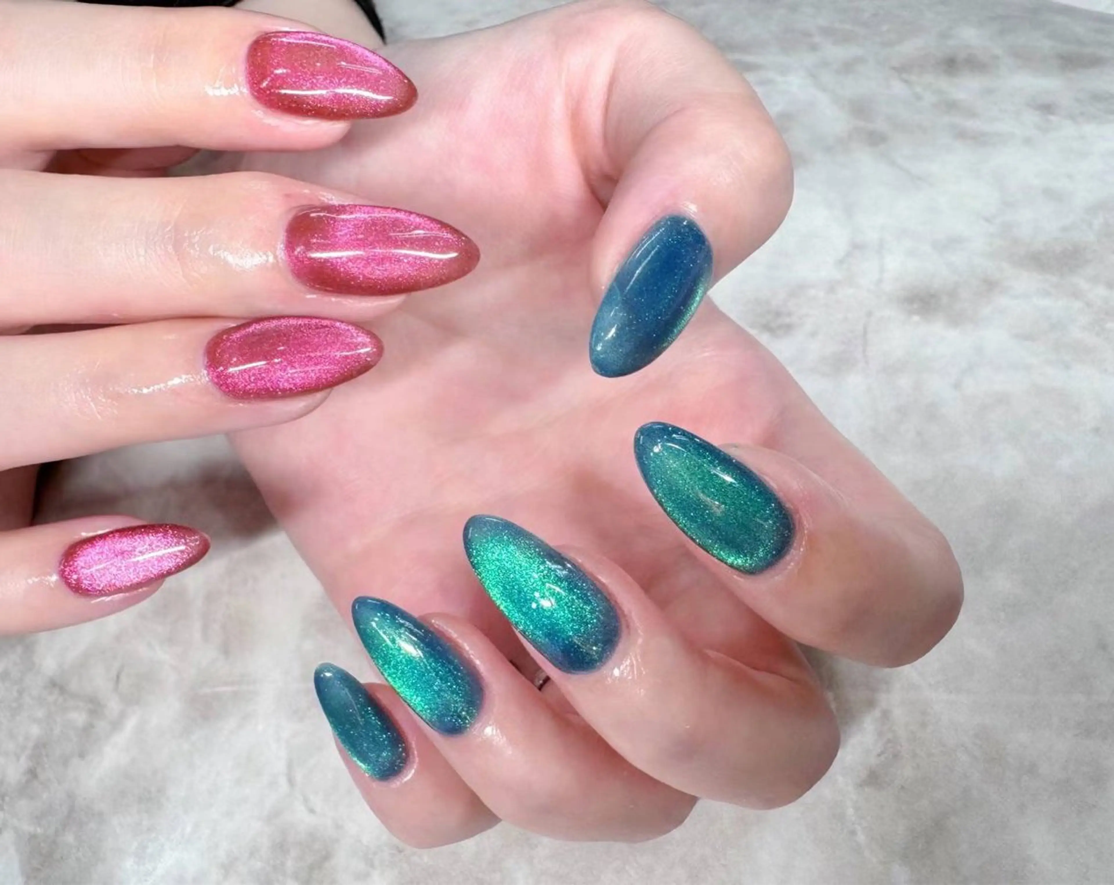 ネイル オーロラネイル 長さ出し フレンチネイル ジェルネイル マグネットネイル ハンドネイル ETERNA Nail 銀座店【パラジェル/フィルイン/チップ長さだし/マグネット/ニュアンス】所属・ア カリのネイルデザイン