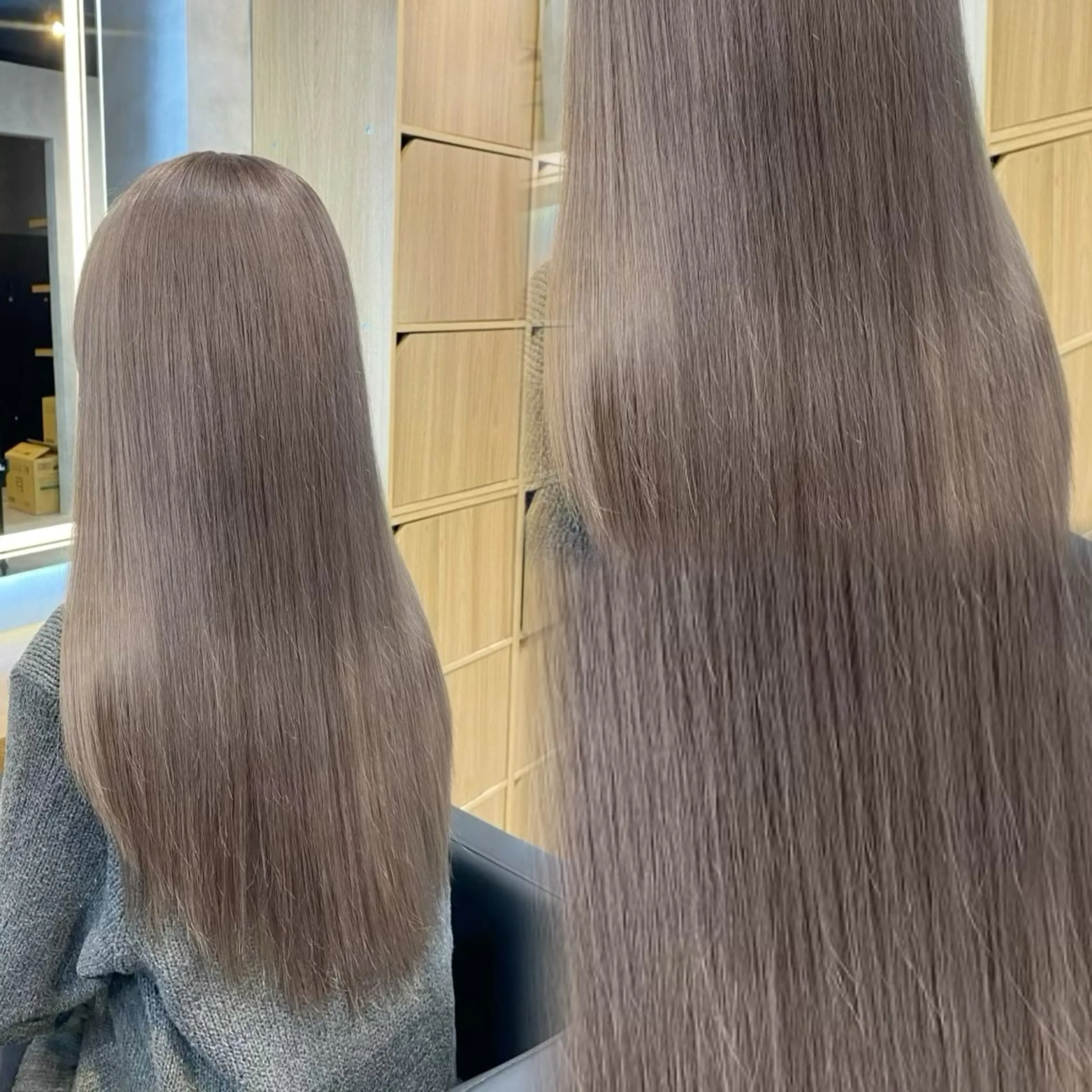 ロング カラー グレージュ ミルクティーグレージュ ヘアカラー トリートメント ヘッドスパ ヘアセット 淡色/ワンホンヘア 🤍MINORIのヘアスタイル