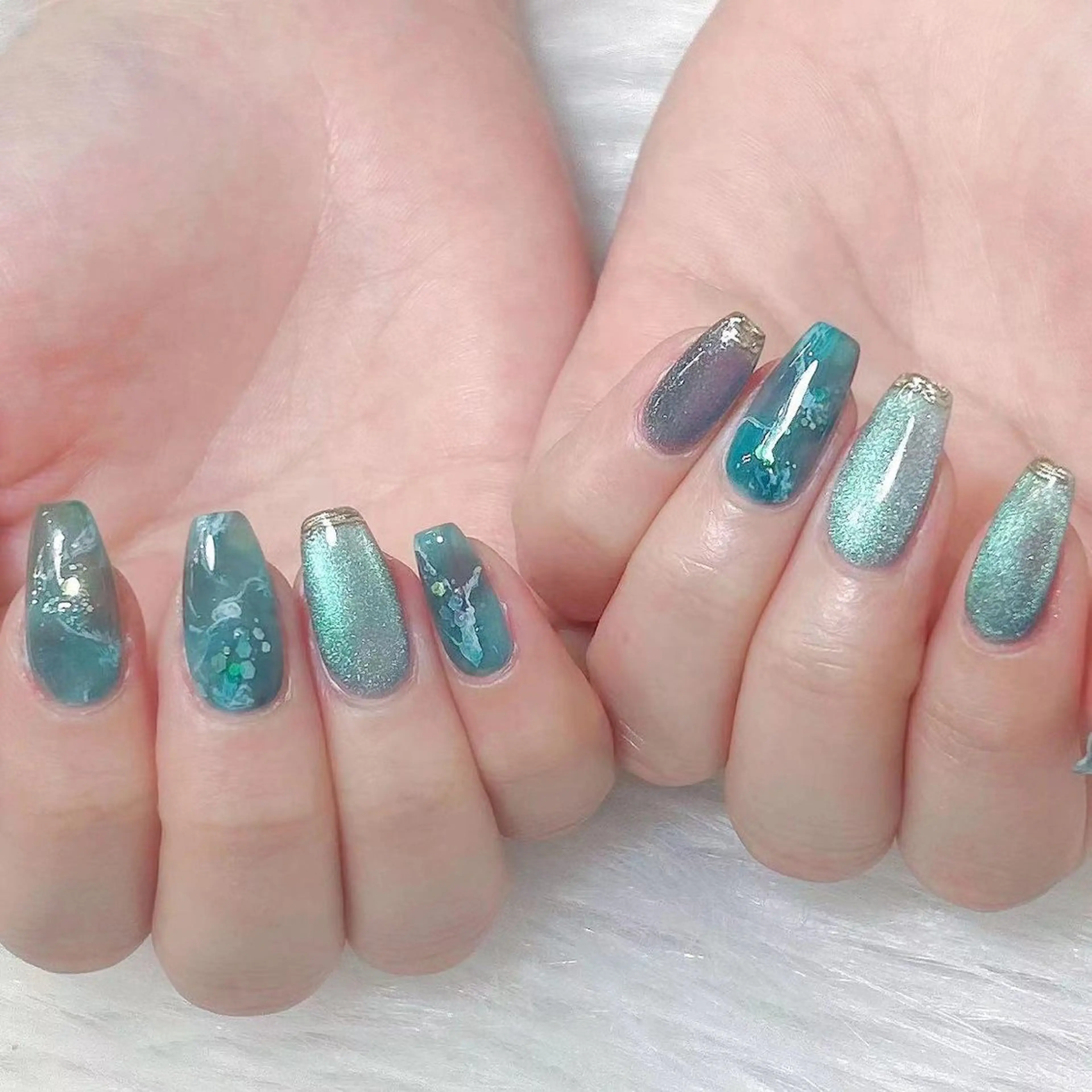 ロング 韓国風ヘア ハンドネイル DIAMOND Nail🥇のネイルデザイン