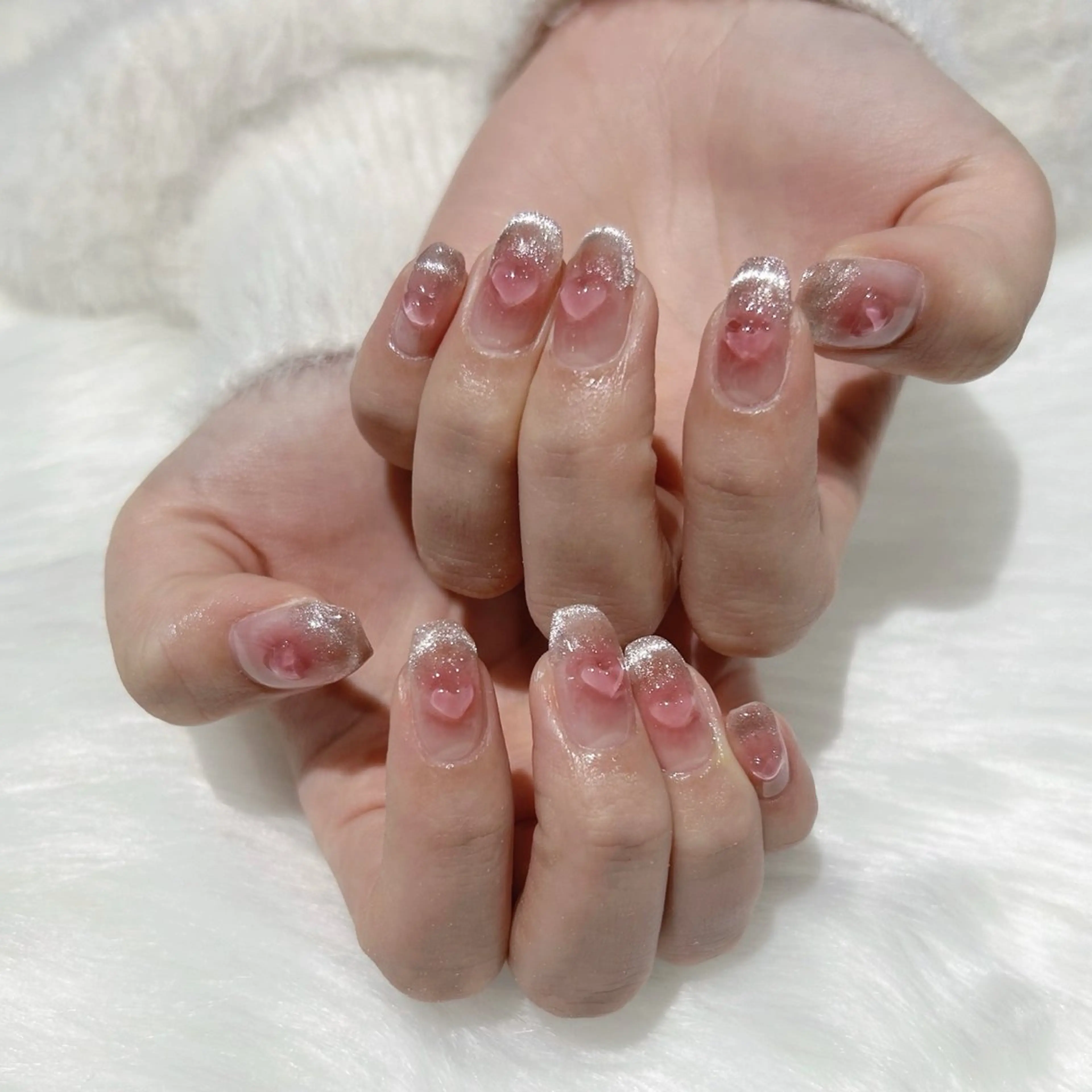 ネイル チークネイル フレンチネイル ハート 韓国ネイル マグネットネイル ハンドネイル ぷりゅねる 心斎橋のネイルデザイン