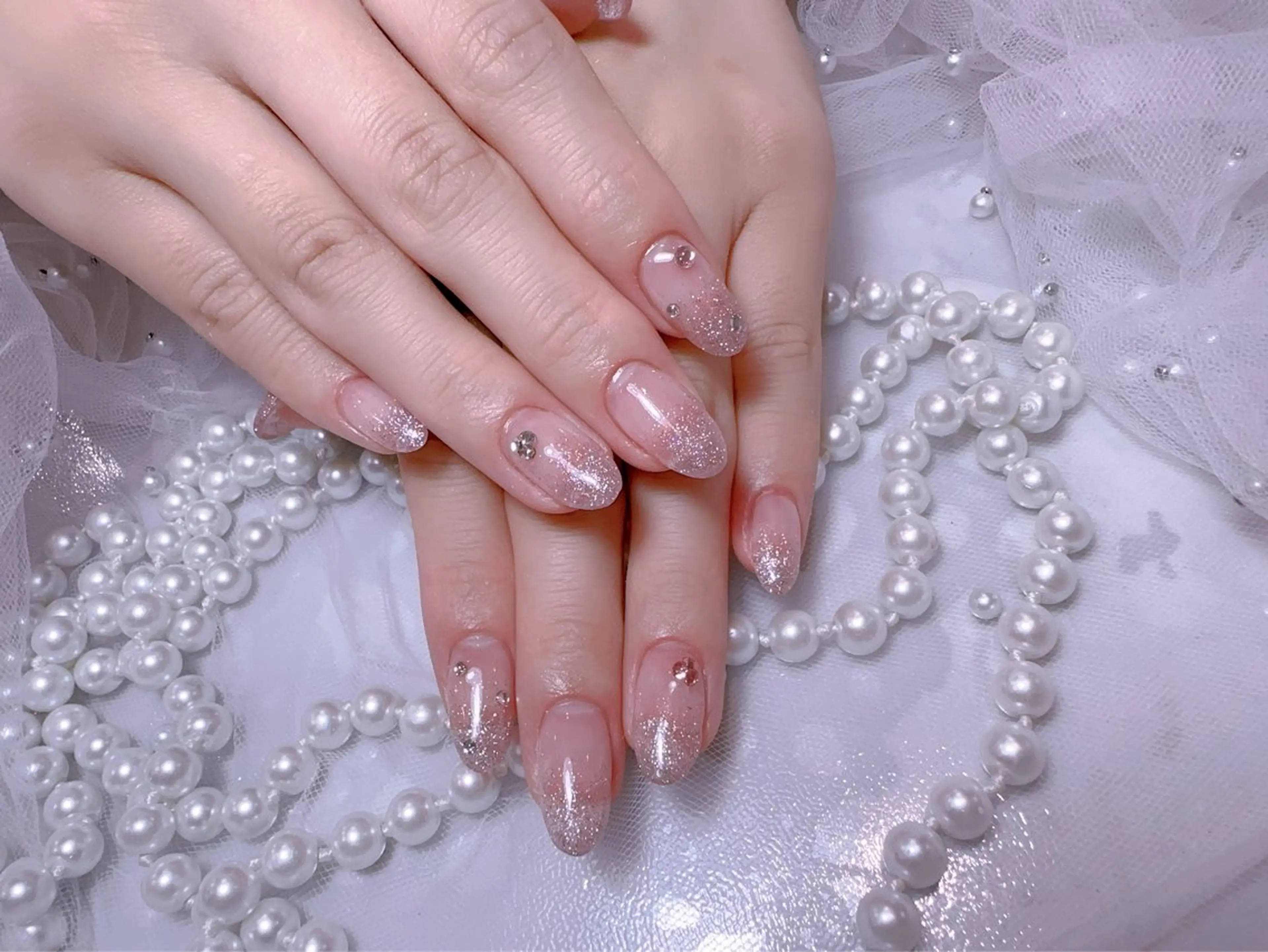 ネイル アートネイル フラッシュネイル フレンチネイル ジェルネイル ガラスフレンチ ハンドネイル You&Me Miyuのネイルデザイン