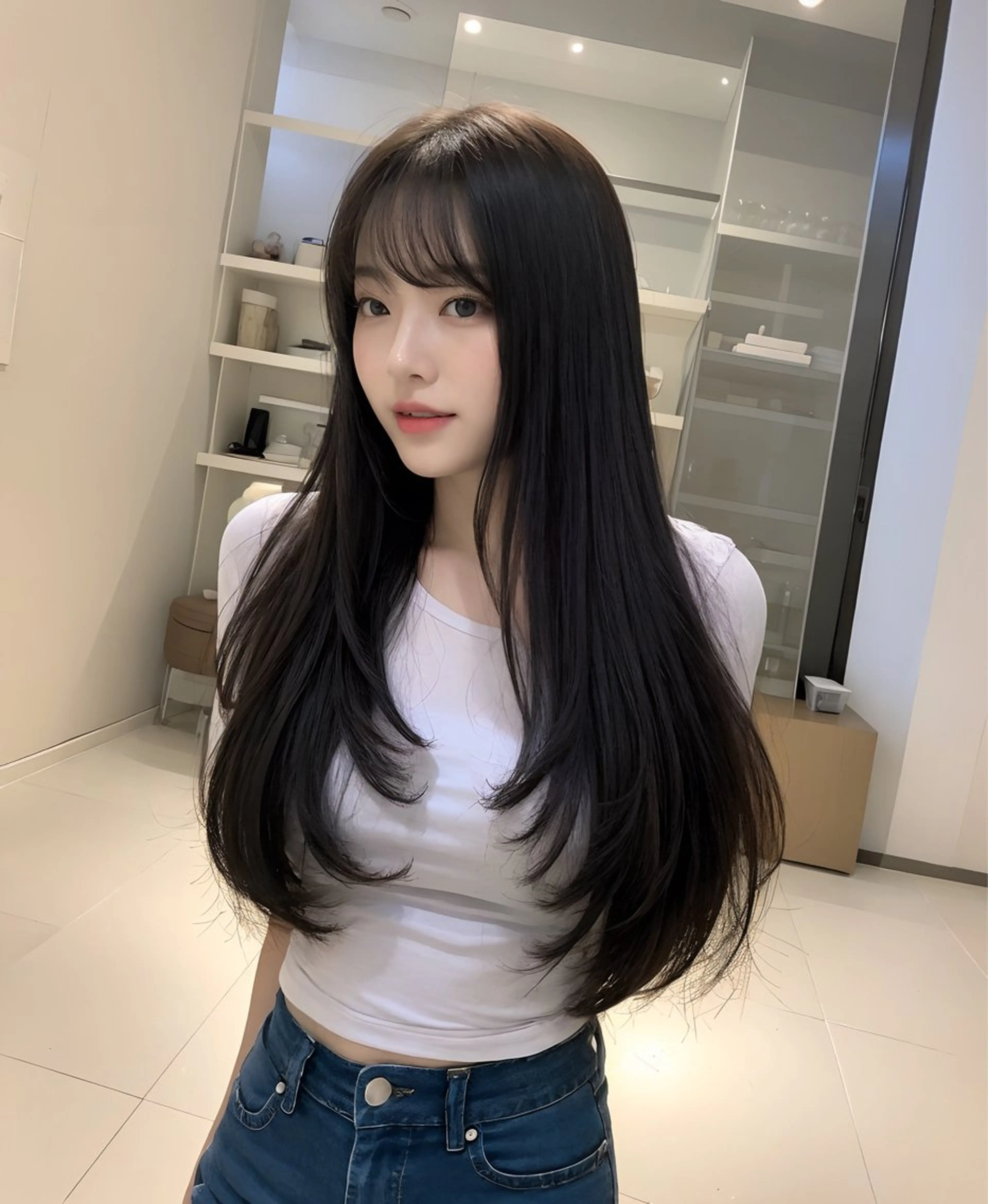 ロング 顔まわりレイヤー 顔周りカット レイヤーカット カットモデル募集 ミネのヘアスタイル