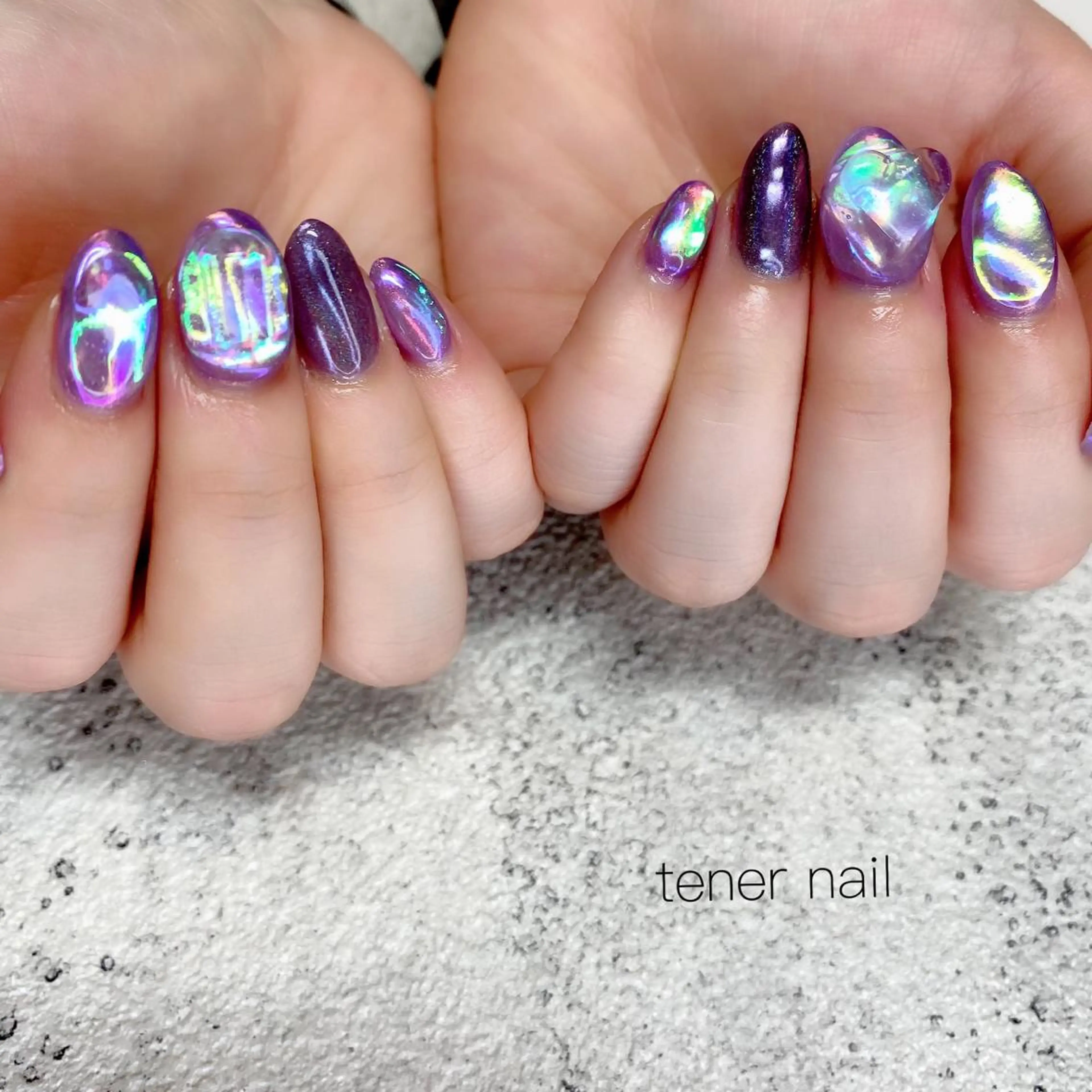 ネイル 氷ネイル・うるうるネイル パープル tener  nail  テネルネイル所属・テネルネイル tener nailのネイルデザイン