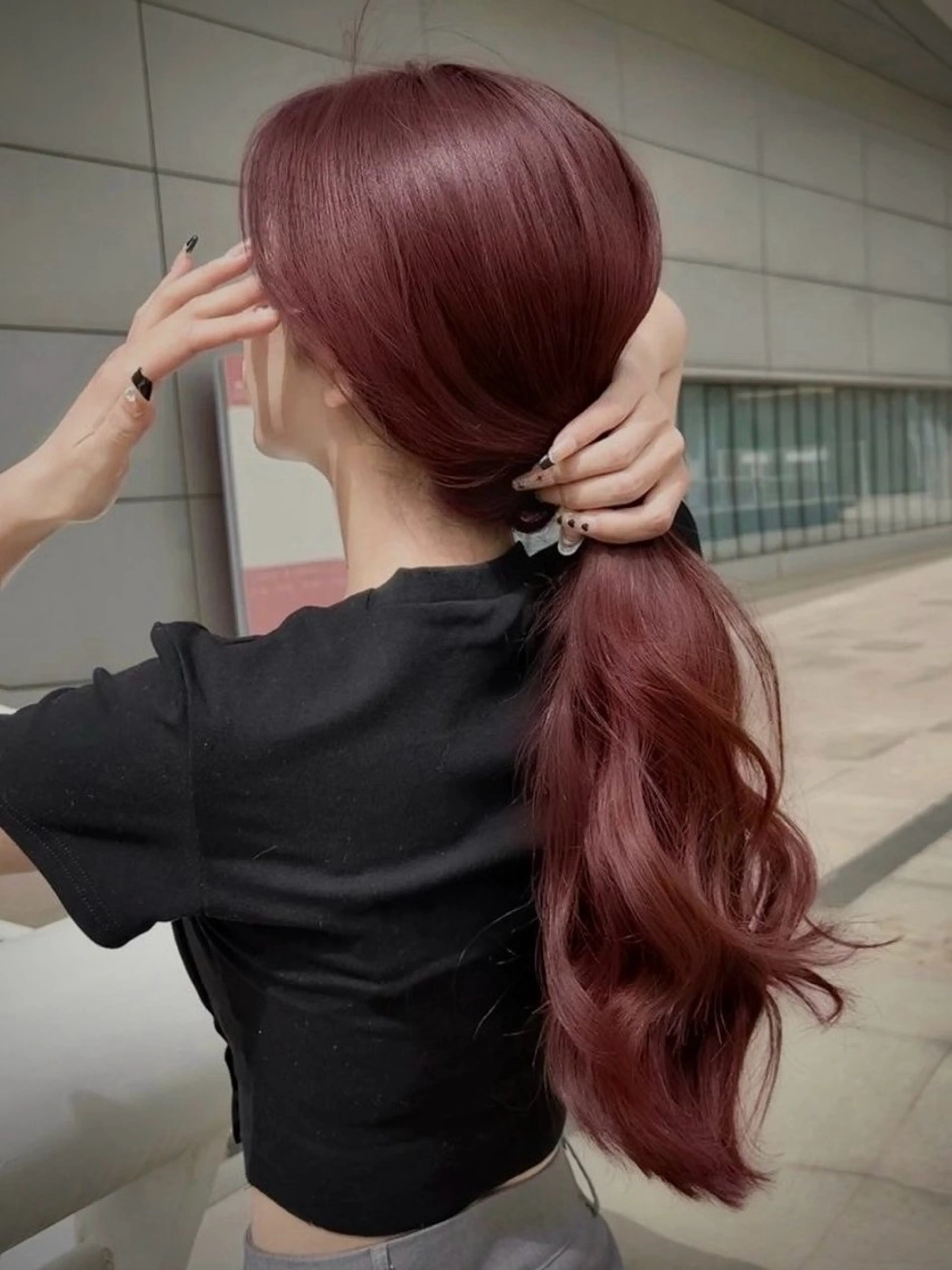 セミロング カラー ヘアアレンジ ケアカラー 中韓🇰🇷暖色/ ワインレッド/らいるのヘアスタイル