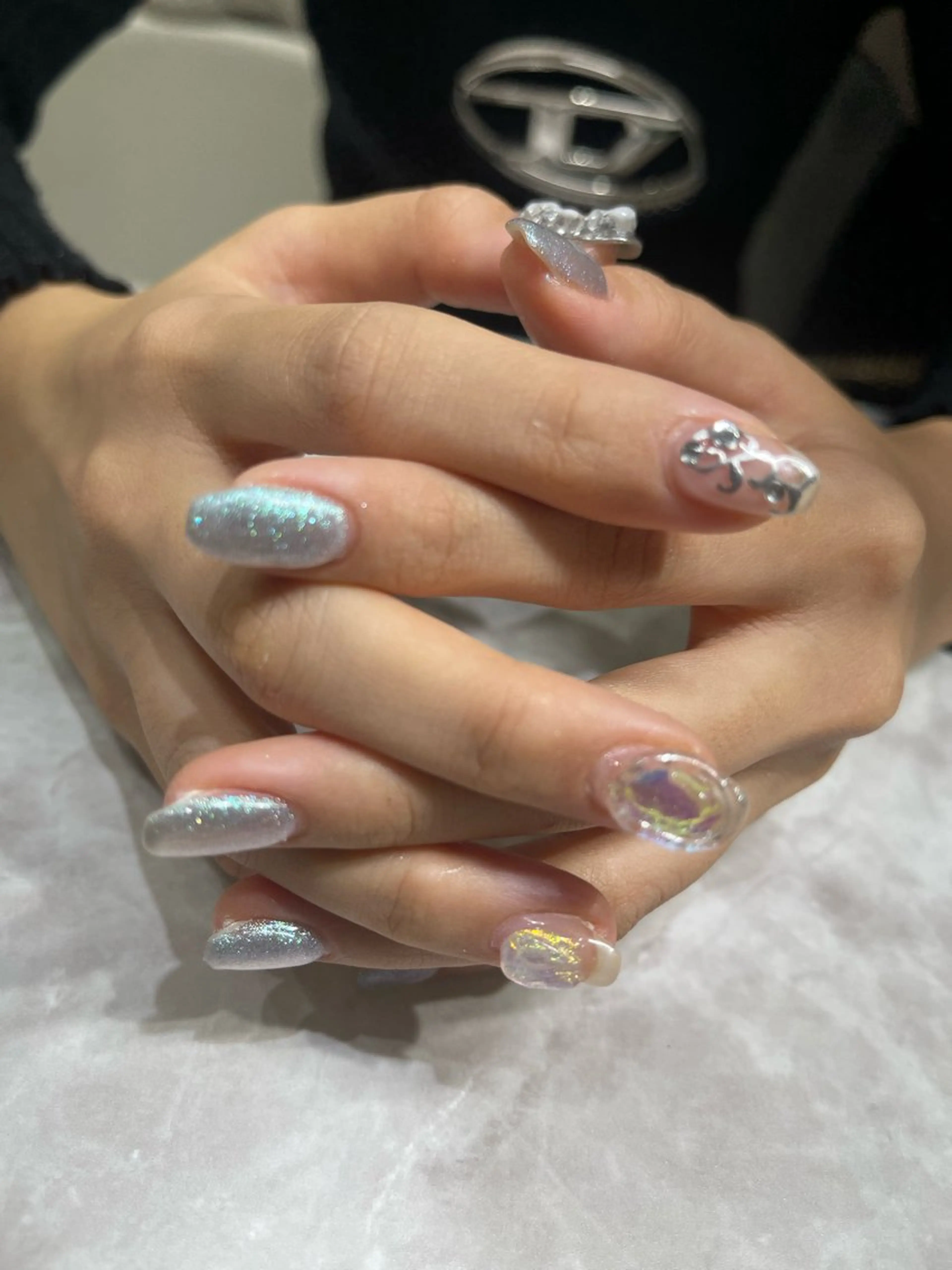ネイル アートネイル ジェルネイル シルバー PlusOnenailsalon所属・粕屋ネイル＆耳つぼ 🫧Natsumiのネイルデザイン