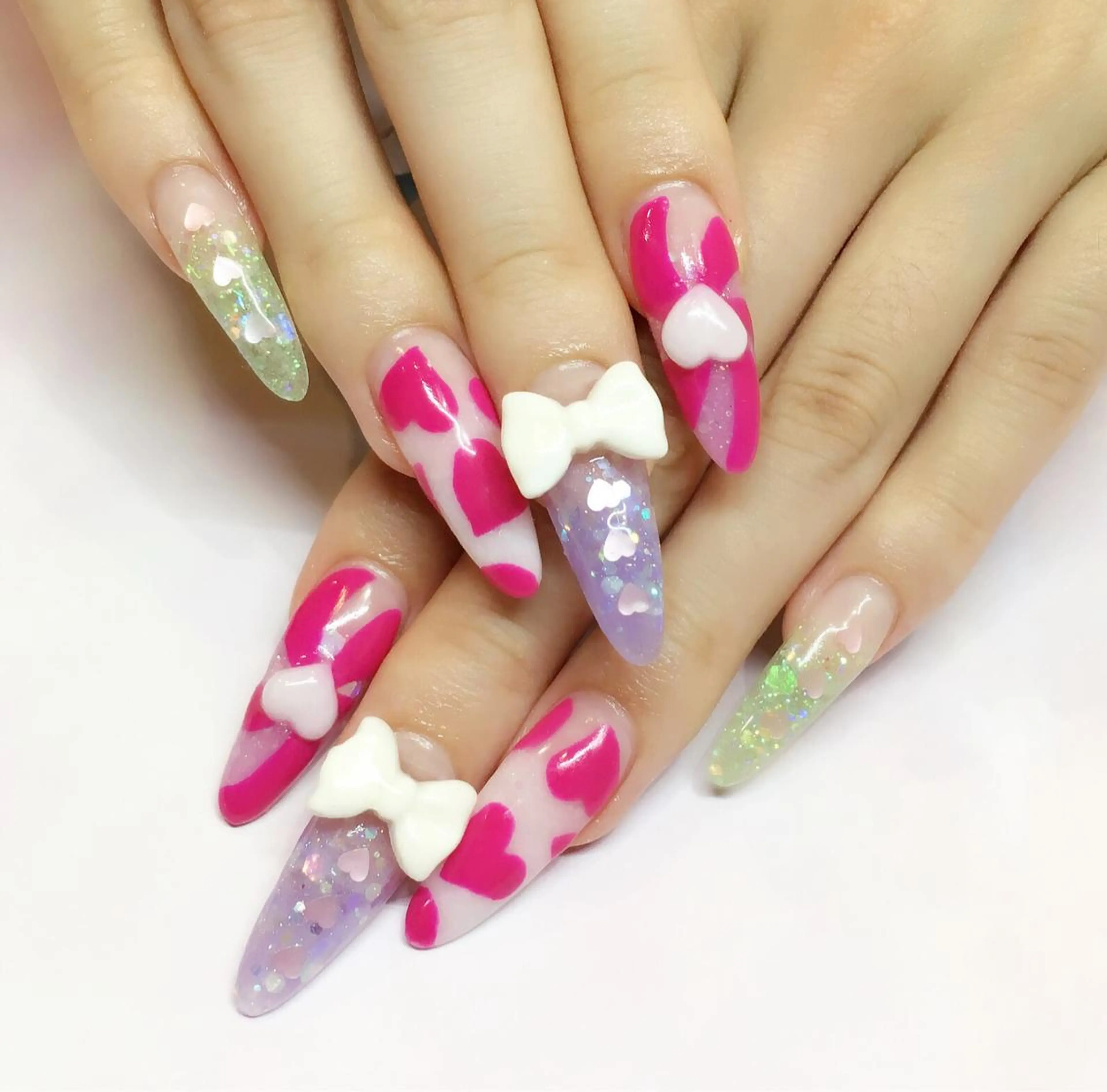 ネイル アートネイル ラメ(グリッター) 持ち込み パステルネイル リボン nail salon Soeurのネイルデザイン