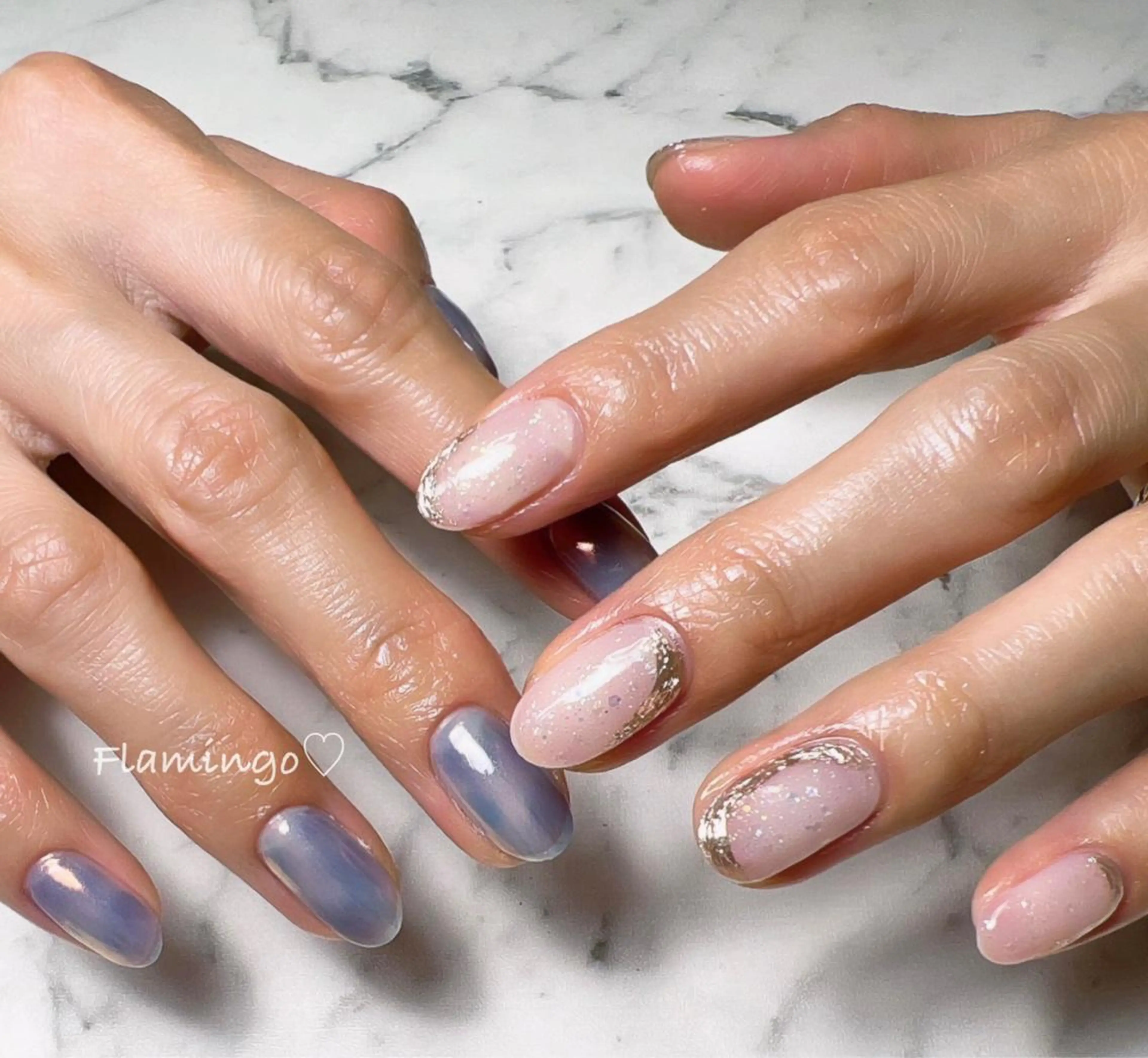 ネイル アートネイル キラキラネイル ミラーネイル ニュアンスネイル シンプルネイル 40代からの爪肌を 労る♡きちんとネイルのネイルデザイン