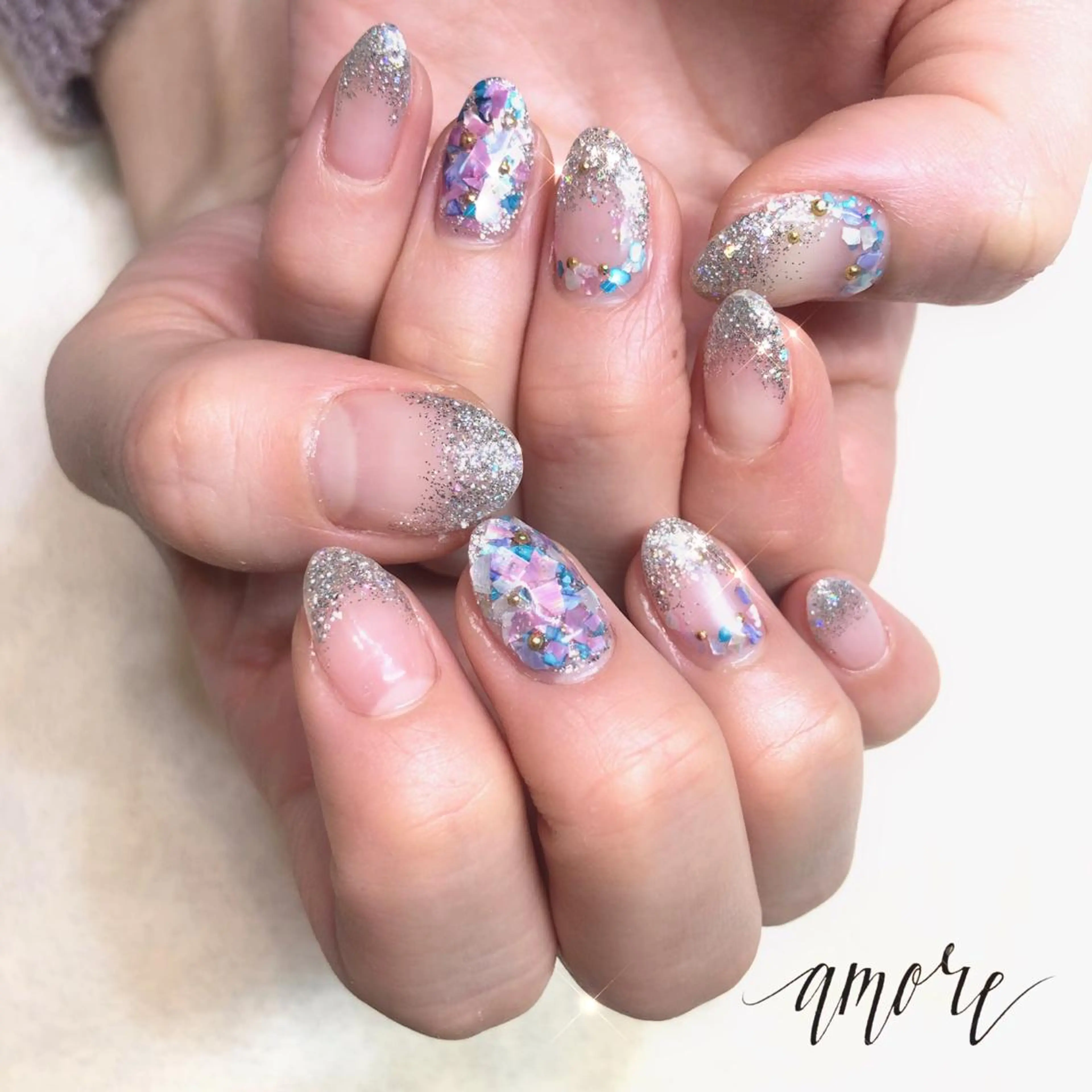 ネイル ジェルネイル ラメ(グリッター) ニュアンスネイル 春ネイル You kyehwaのネイルデザイン