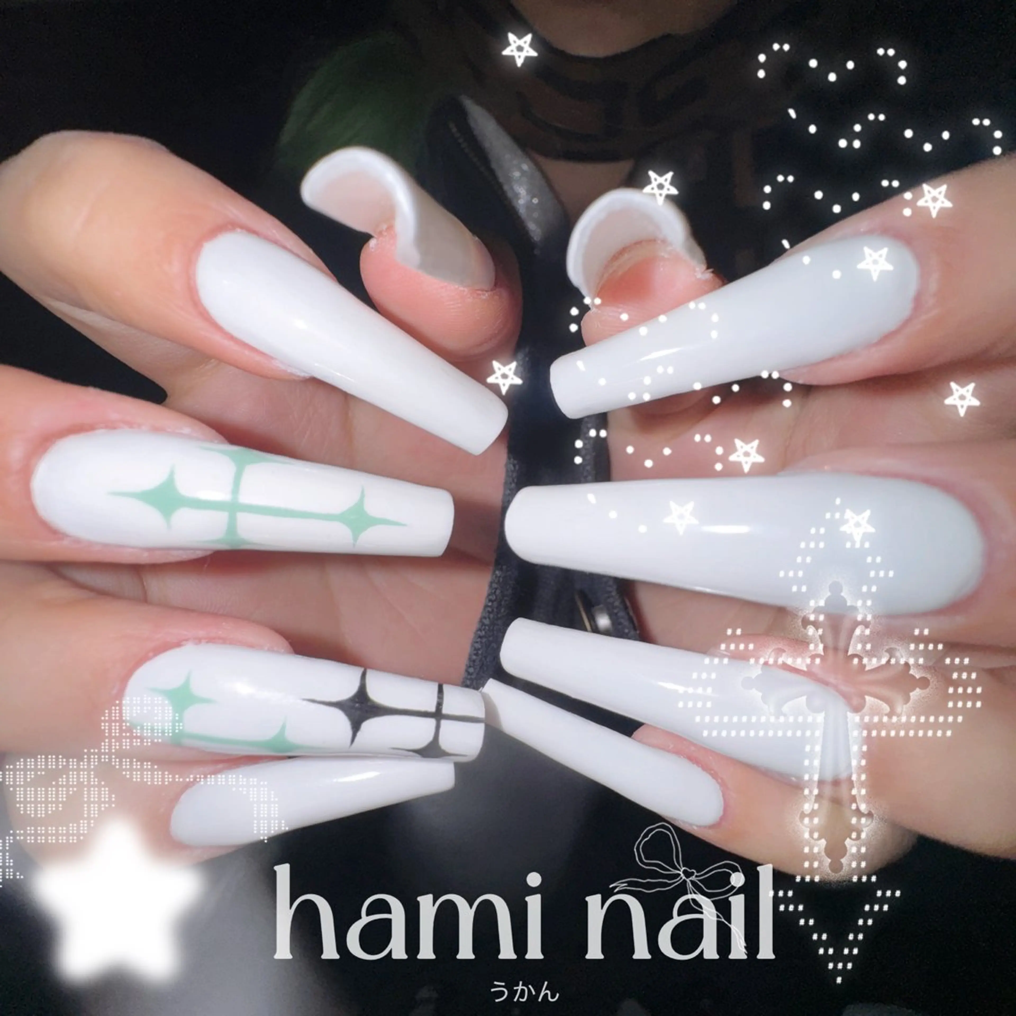 ネイル ハンドネイル ハンドケア hami🎀うかん 🎀チップ長さ出しのネイルデザイン