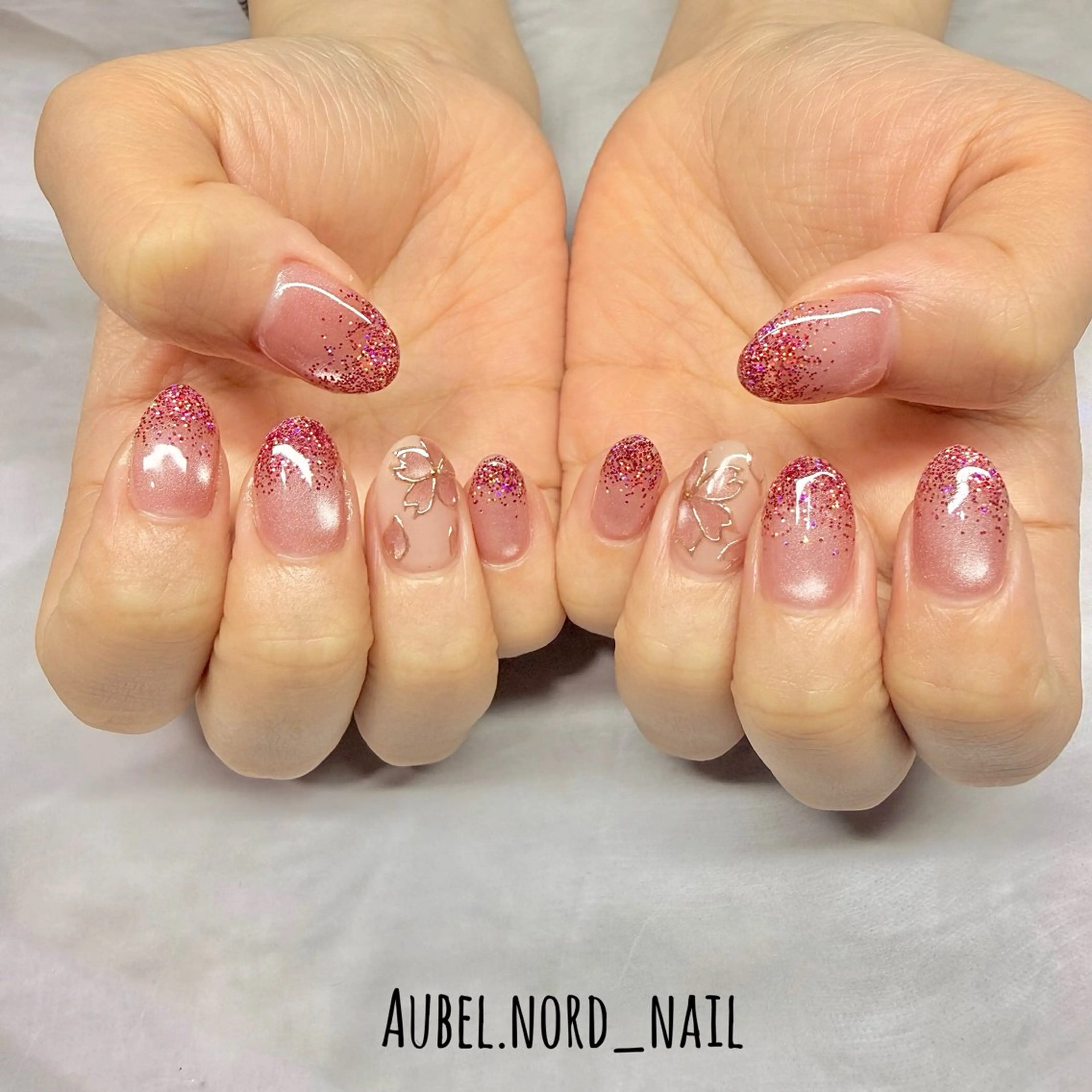 ネイル アートネイル 桜ネイル 氷ネイル・うるうるネイル ハンドネイル Aubel.nord_nail所属・Aubel.nord オーベルノールのネイルデザイン