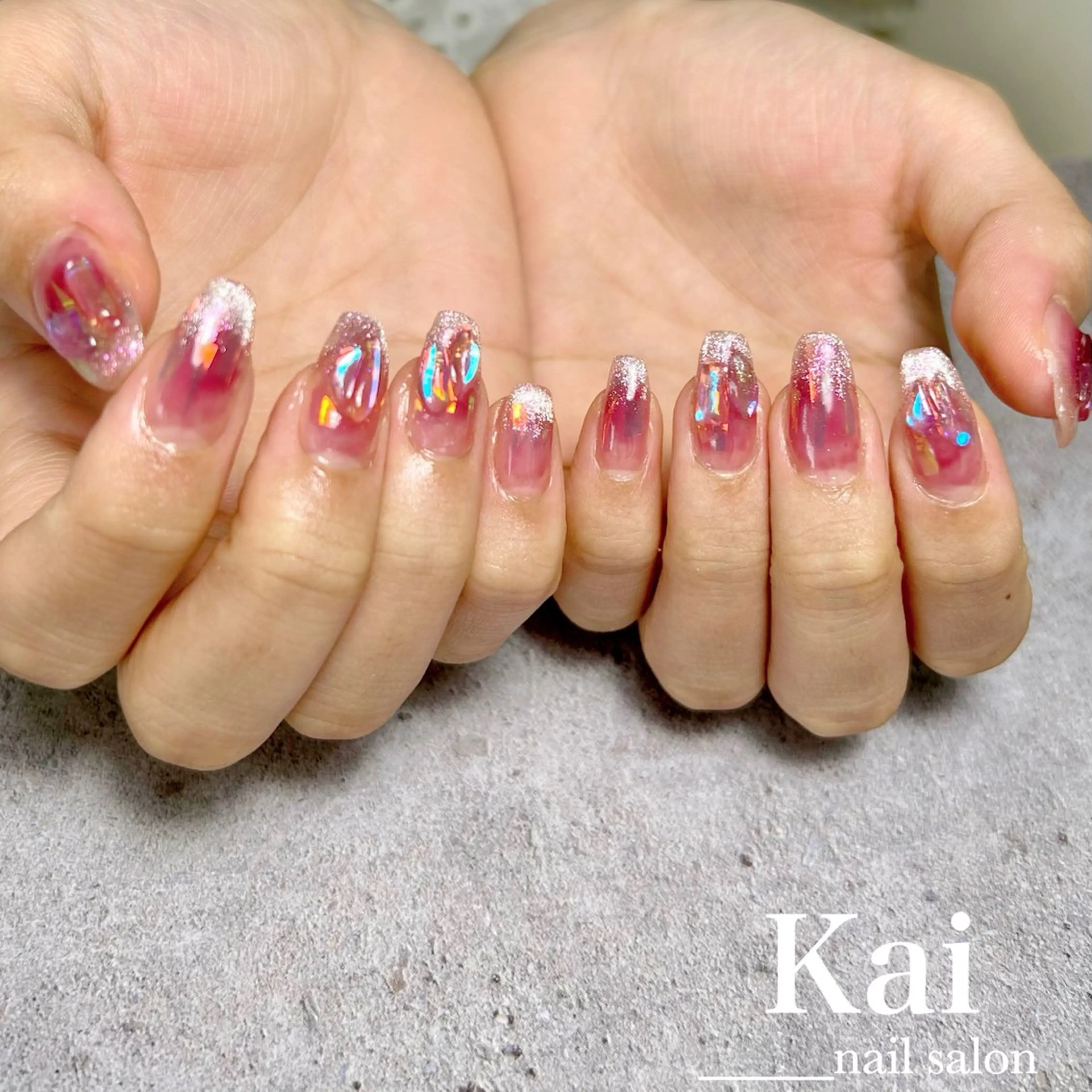 ネイル オーロラネイル チークネイル グラデーション キラキラネイル 韓国ネイル ハンドネイル Kai  nail Mayukoのネイルデザイン