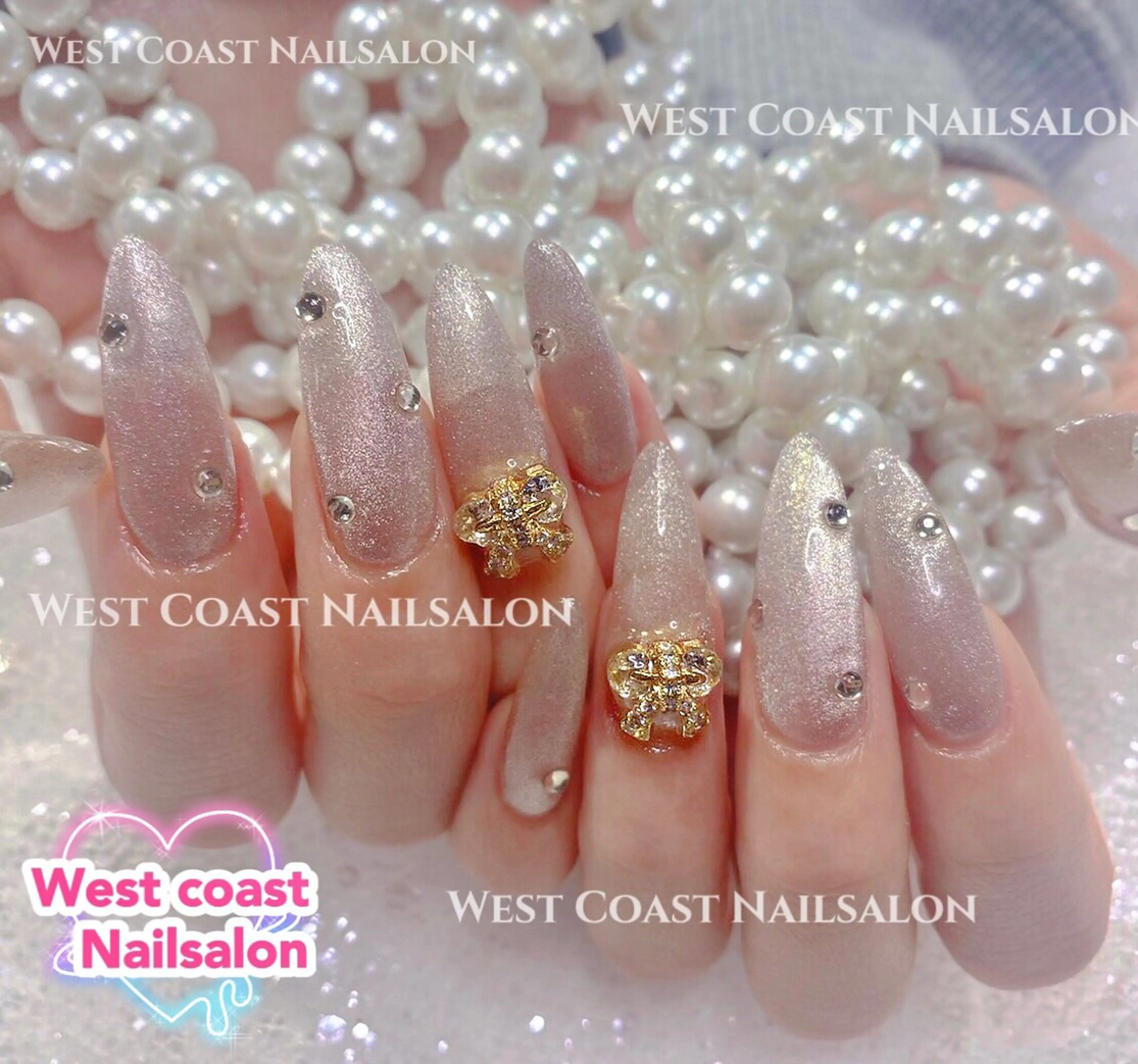 ネイル ハンドネイル リボン、ガーリー パーツ放題専門店のネイルデザイン