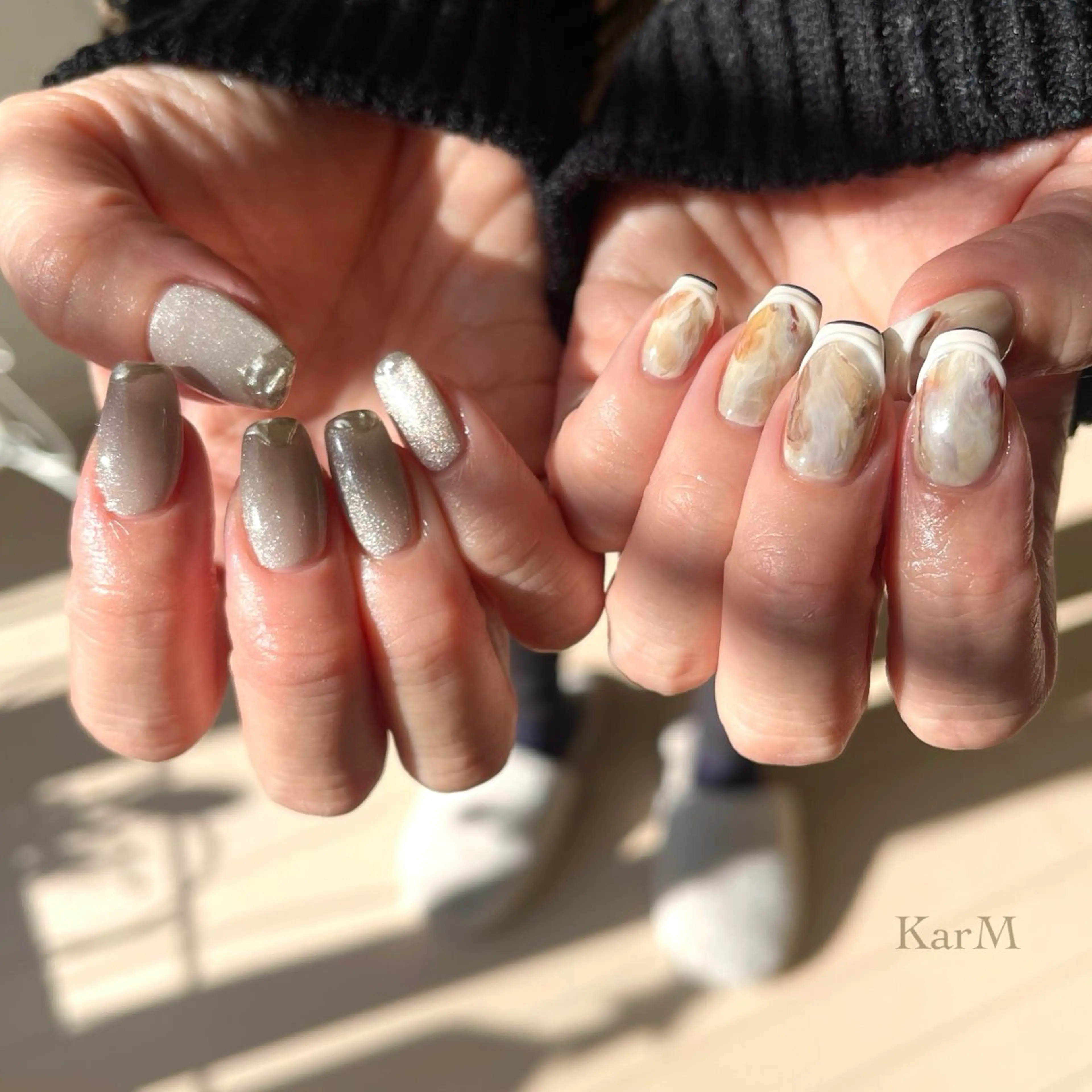 ネイル オーロラネイル チークネイル フレンチネイル 韓国ネイル マグネットネイル ハンドネイル ogino karinのネイルデザイン