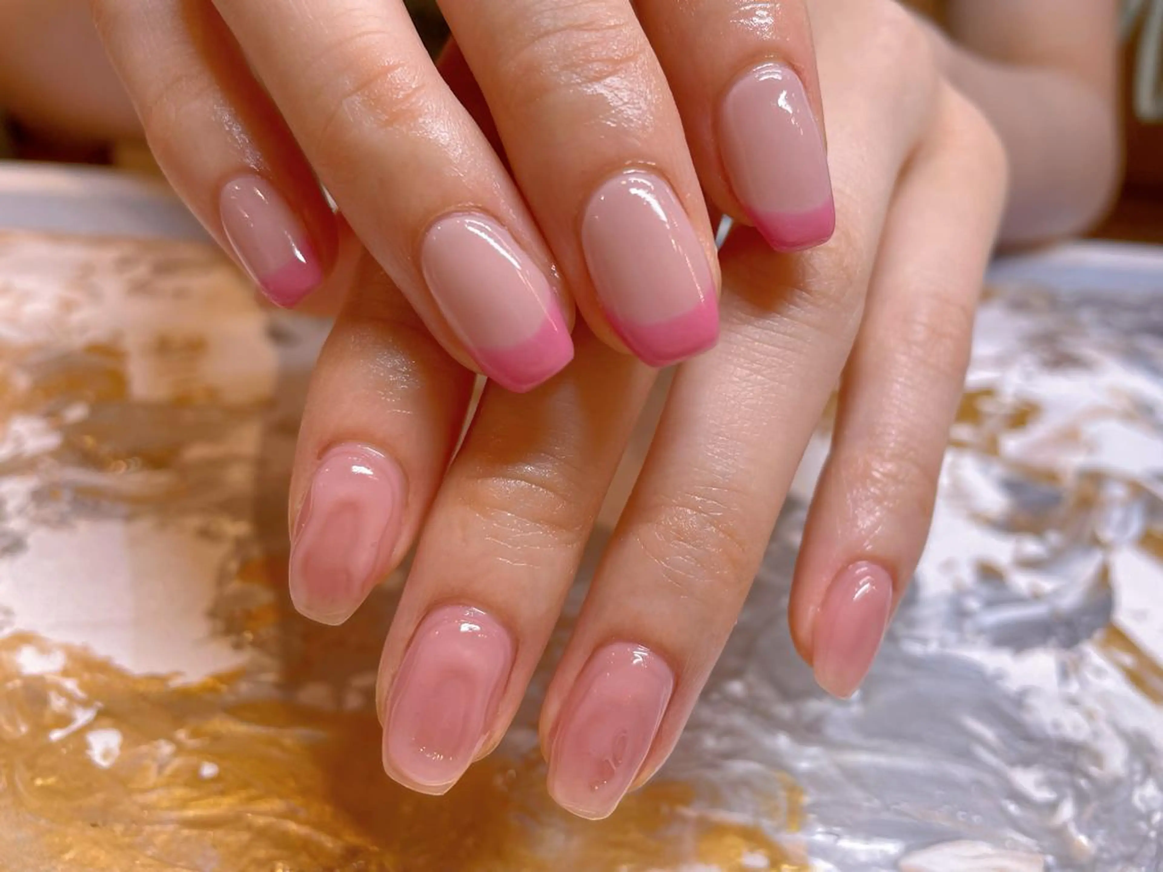 ネイル フレンチネイル ピンク ぷっくりネイル ハンドネイル ネイリスト ❄️ユキ❄️のネイルデザイン