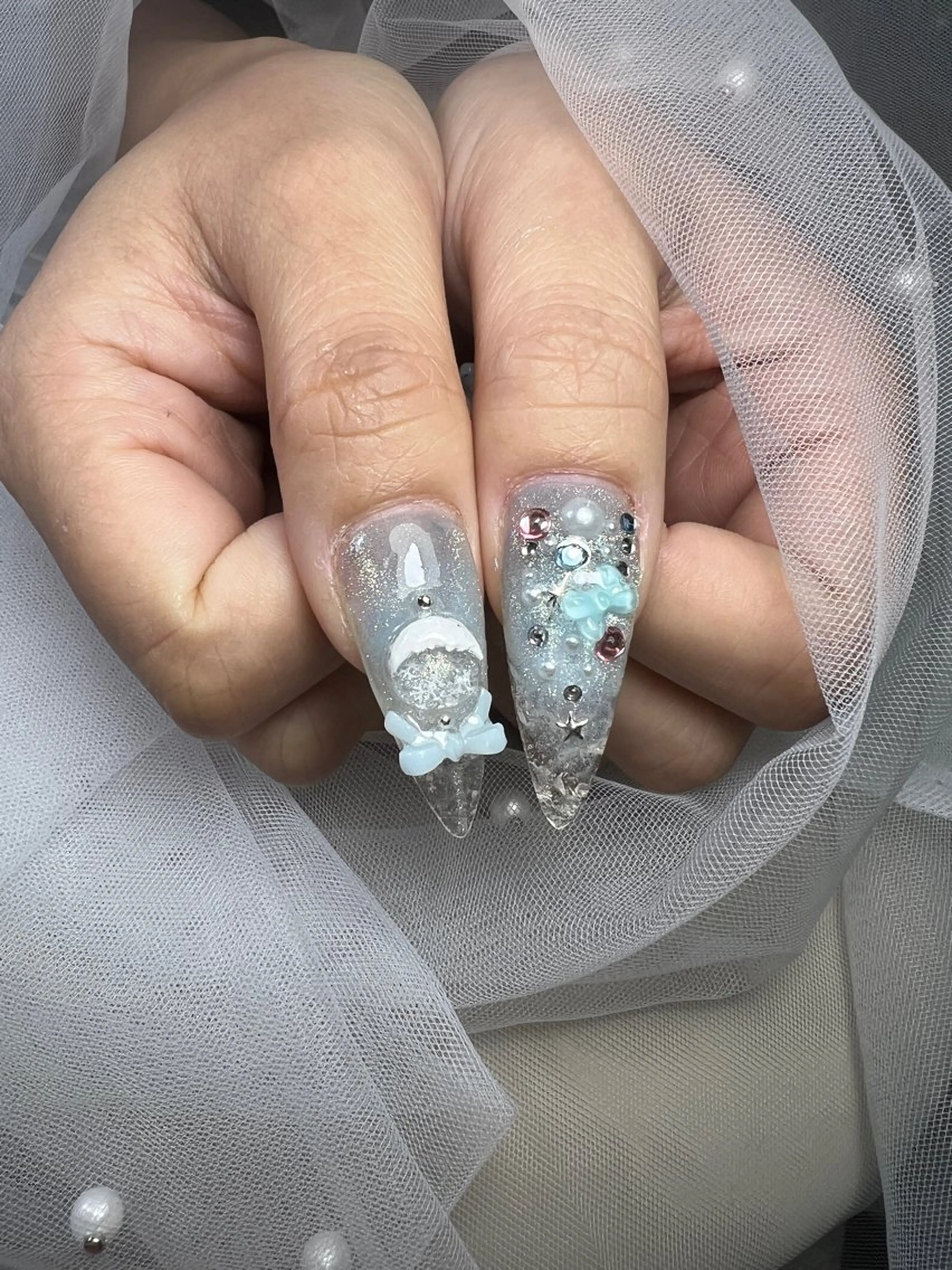 ネイル アートネイル オーロラネイル チークネイル 長さ出し フットネイル Noiranail_ studio川越西口のネイルデザイン