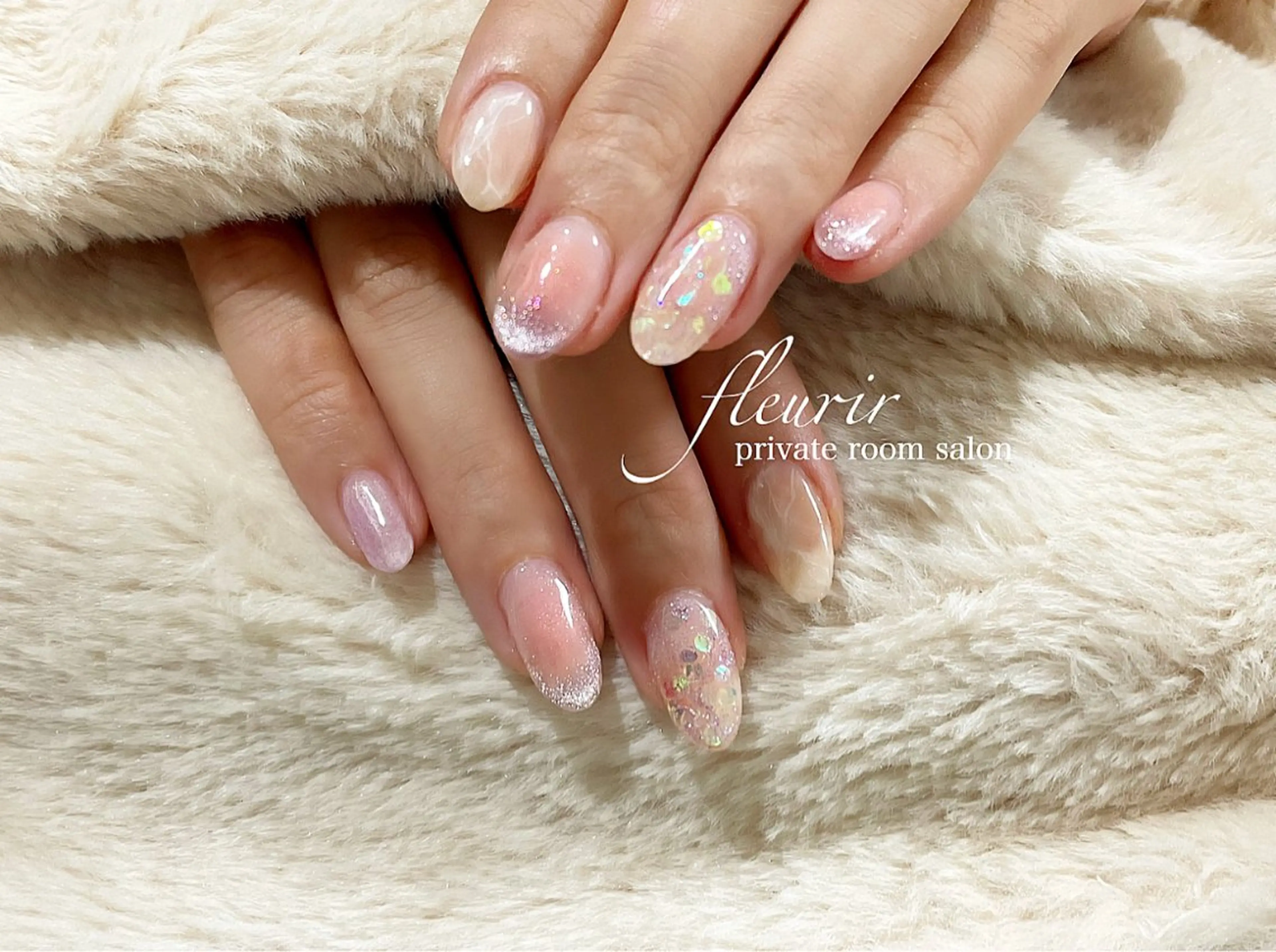 ネイル チークネイル 大理石ネイル(マーブル) フルリール 【プライベートサロンのネイルデザイン