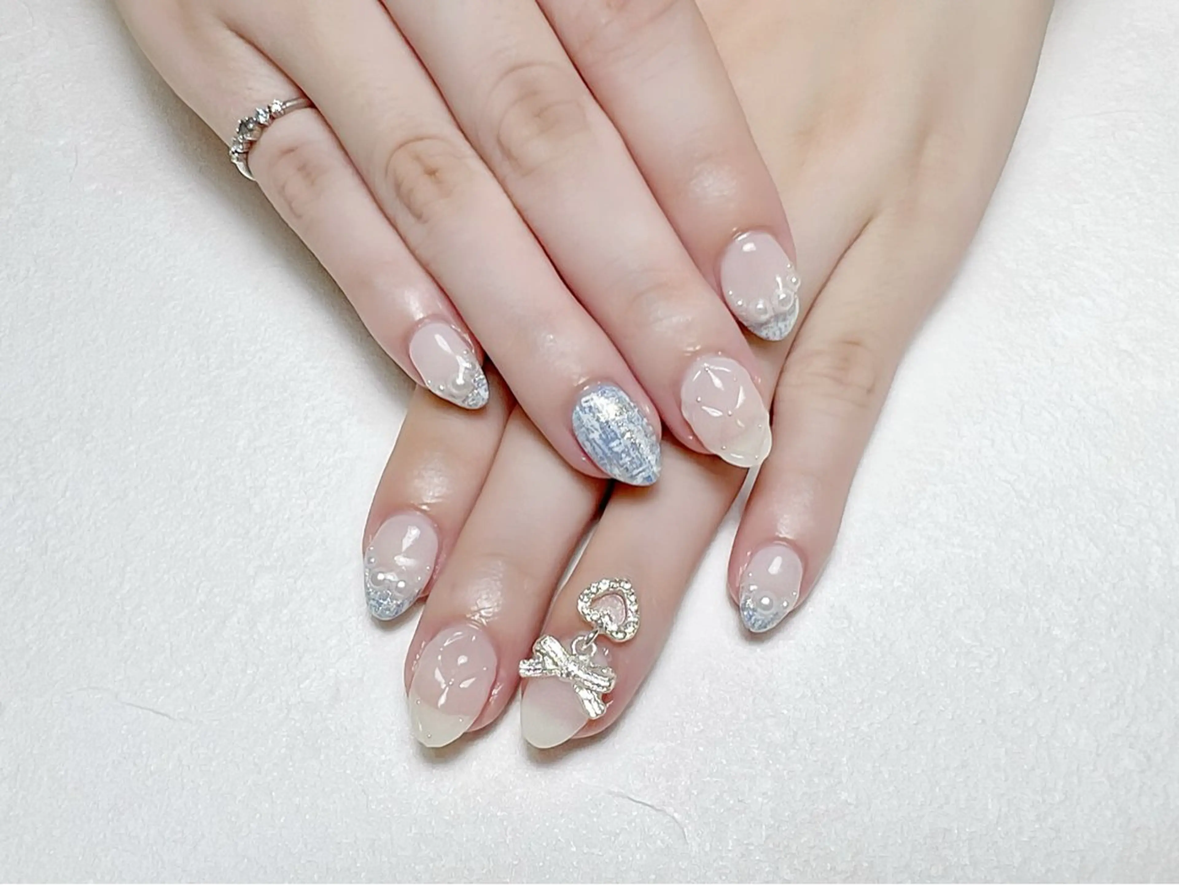 ネイル ブルー ガーリー キラキラネイル 韓国ネイル ツイードネイル rouse nail RISATOのネイルデザイン