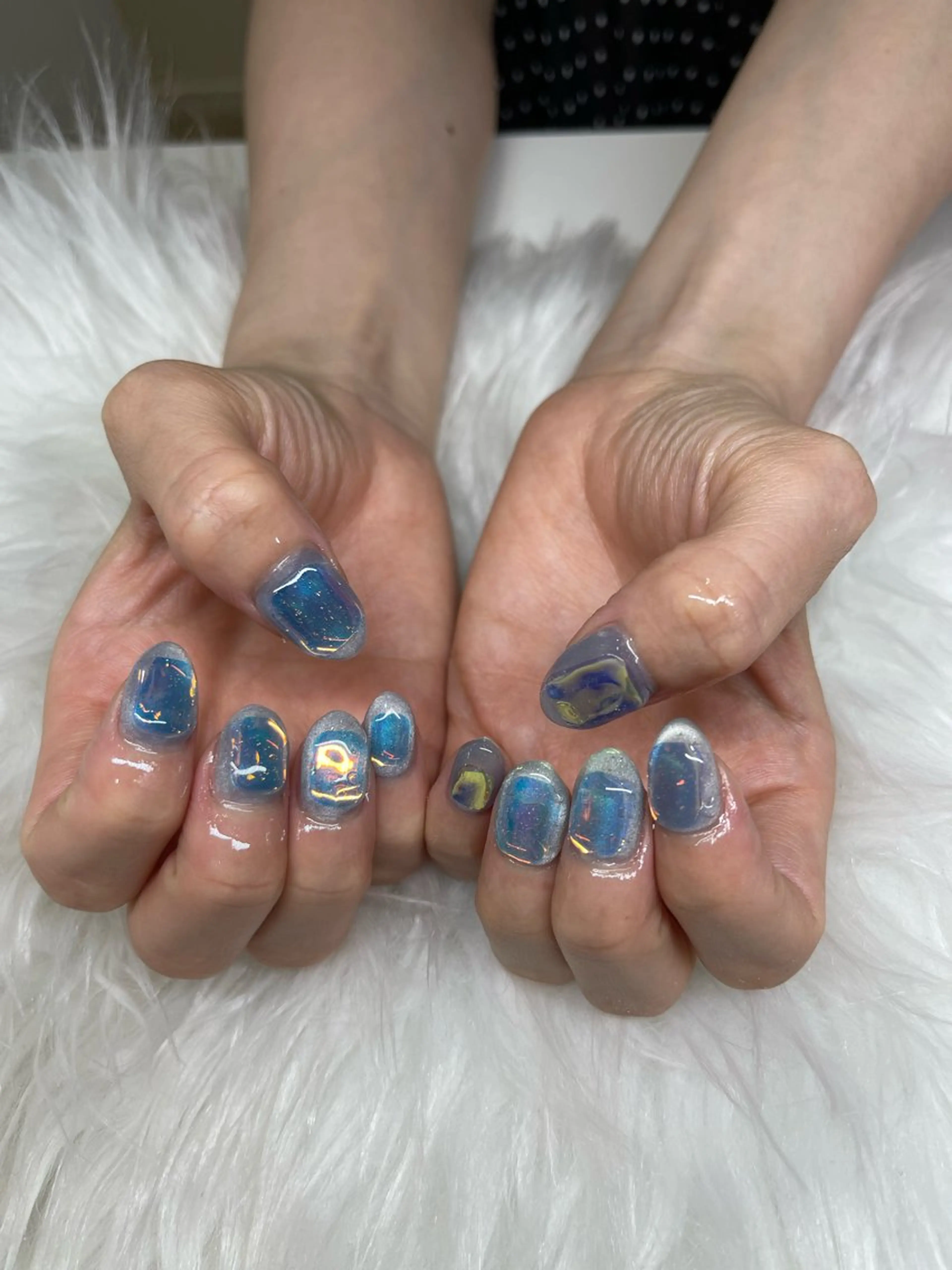 ネイル ジェルネイル 氷ネイル・うるうるネイル 韓国ネイル 水色 パラジェル ハンドネイル 舞 ねいるのネイルデザイン