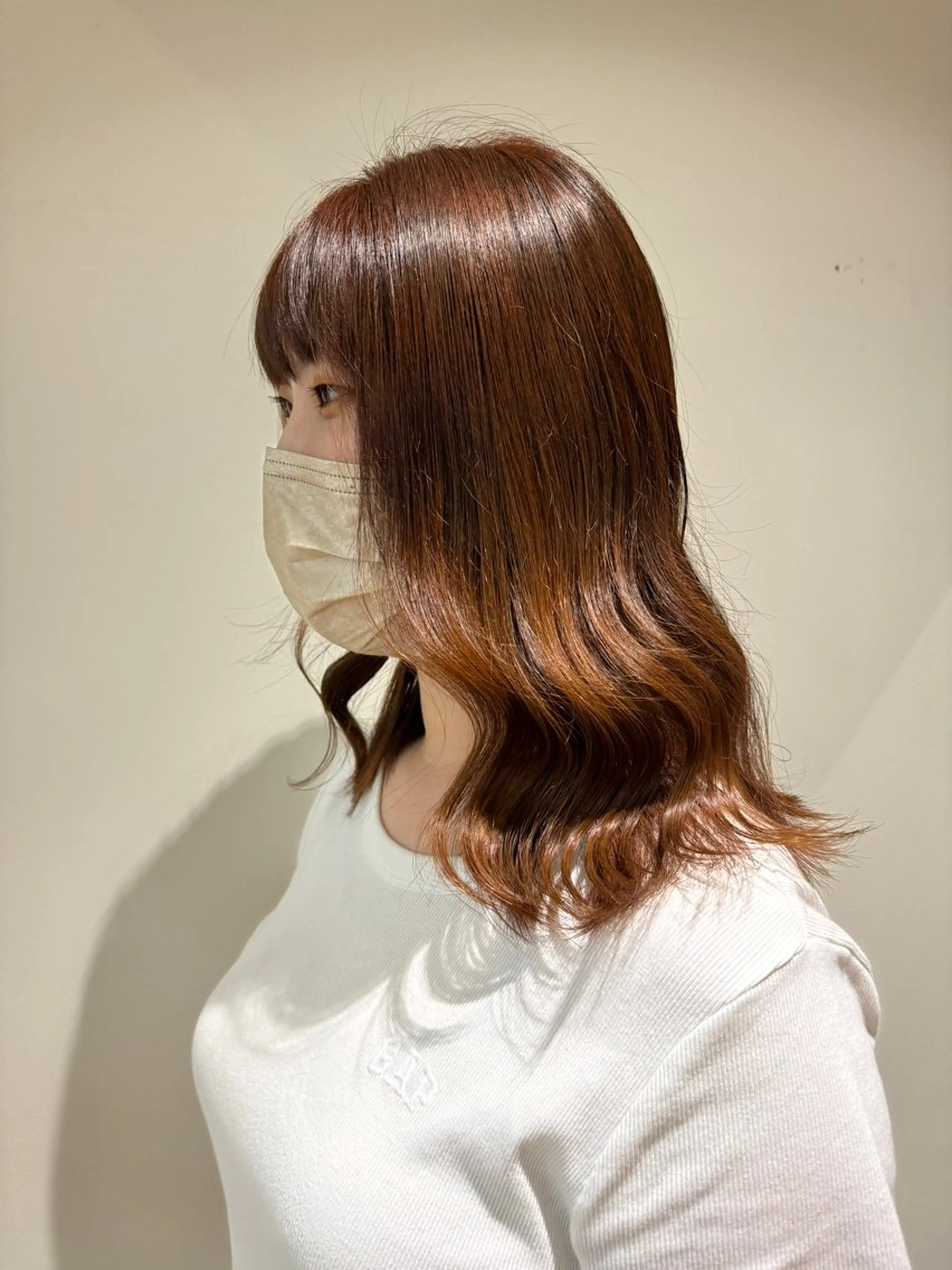 ミディアム カラー ブラウンカラー オレンジ オレンジブラウン 吉留 文月のヘアスタイル