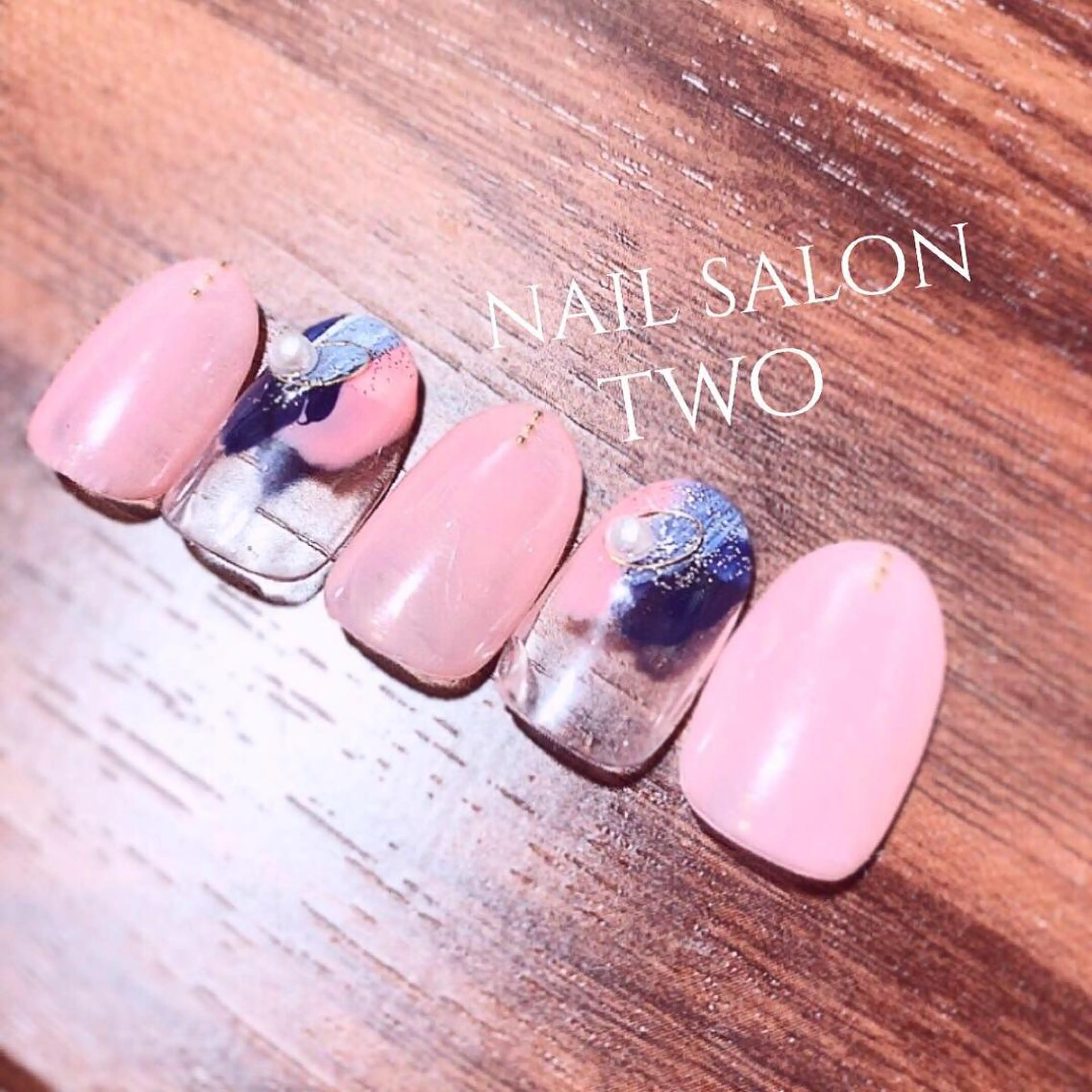ネイル ネイビー ピンク 春ネイル two nailのネイルデザイン