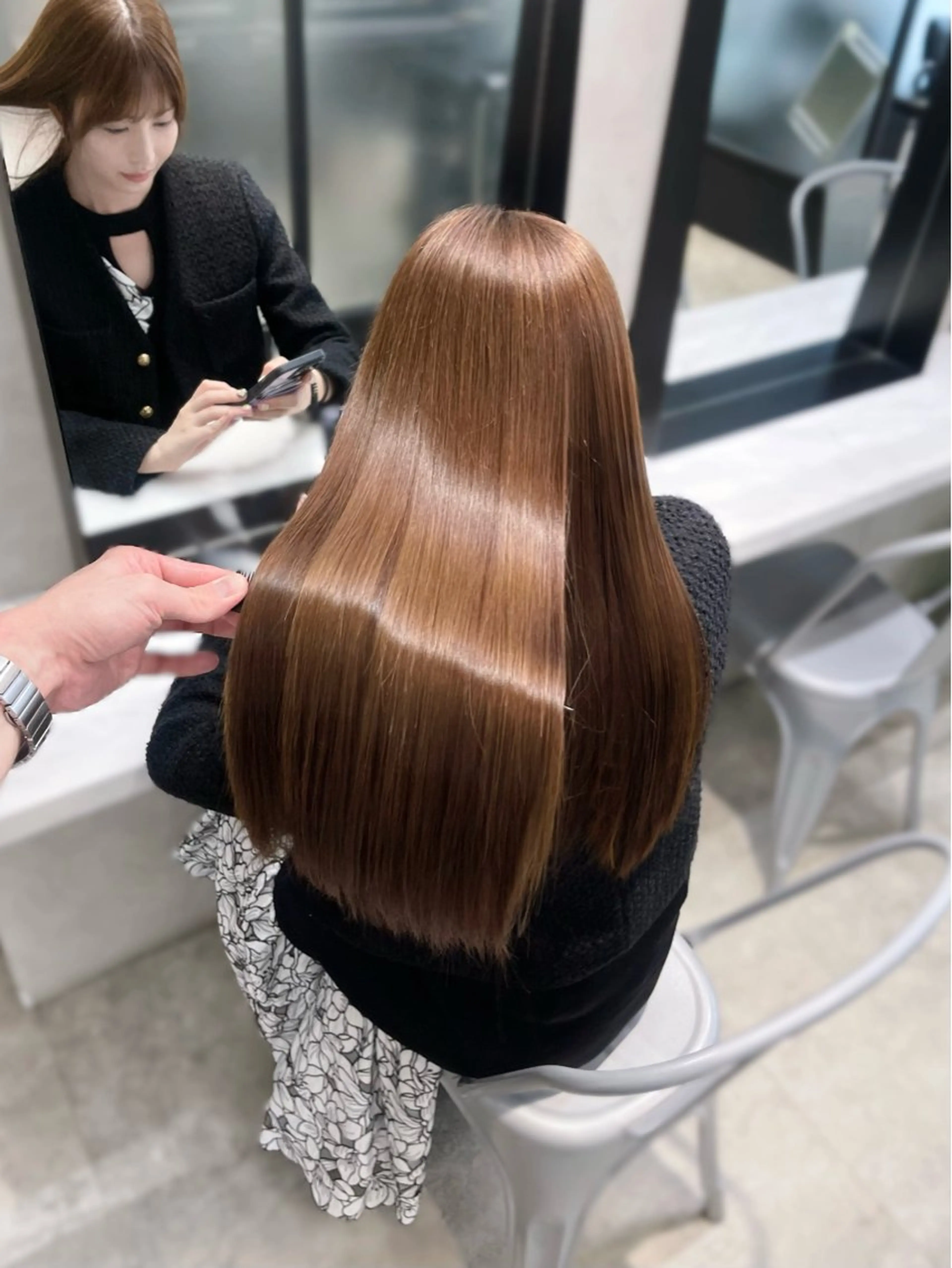 ロング 髪質改善 トリートメント カット ヘアカラー 縮毛矯正 トリートメント 韓国レイヤーカット 髪質改善▫️水野有真のヘアスタイル