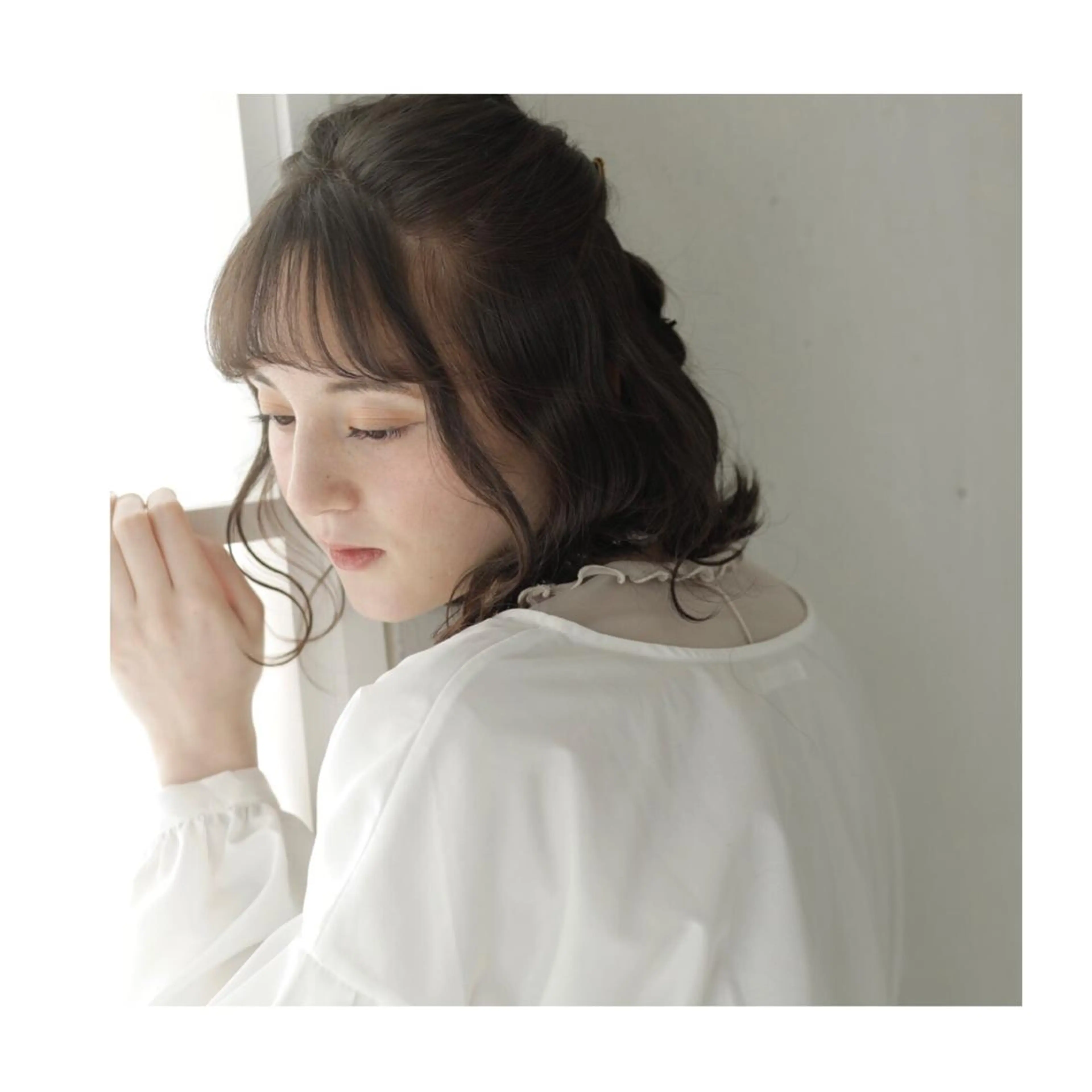 ミディアム ヘアアレンジ ハーフアップ ボブ ❁⃘ ち だ り さ ❁⃘のヘアスタイル