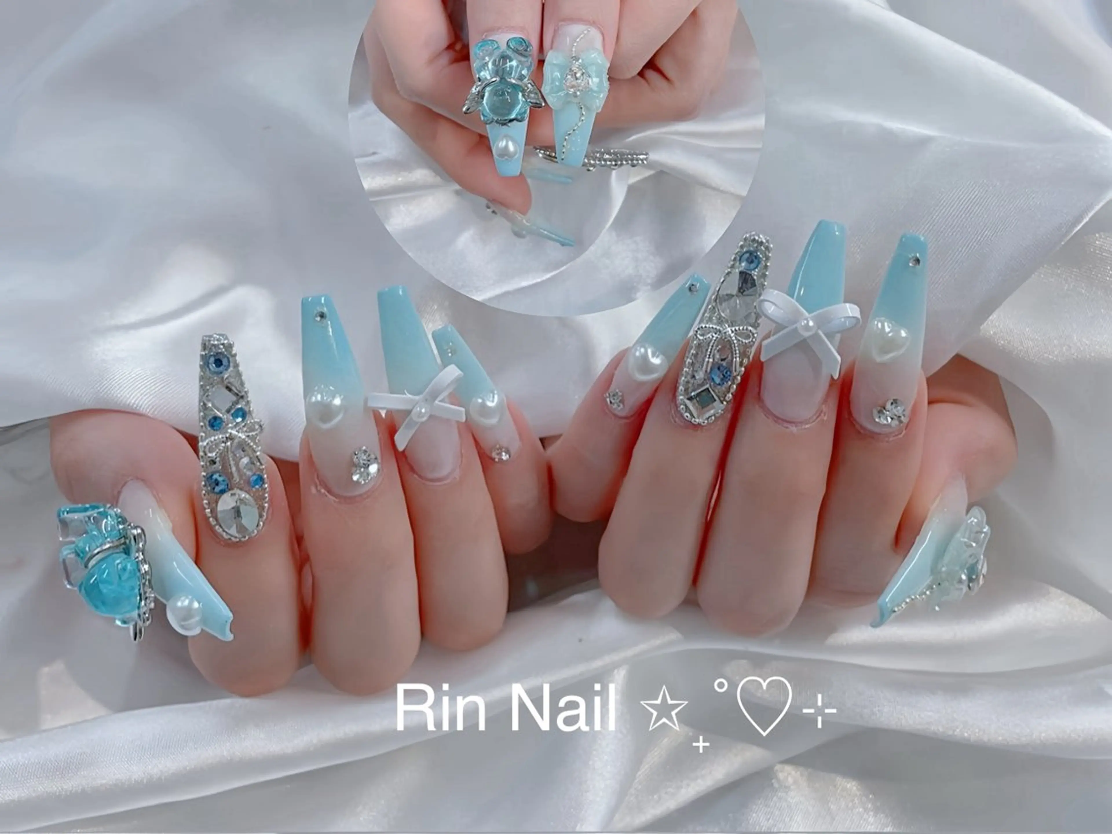 ネイル アートネイル 成人式 ロングネイル ニュアンスネイル スカルプネイル ハンドネイル Rin Nail 新大久保店のネイルデザイン