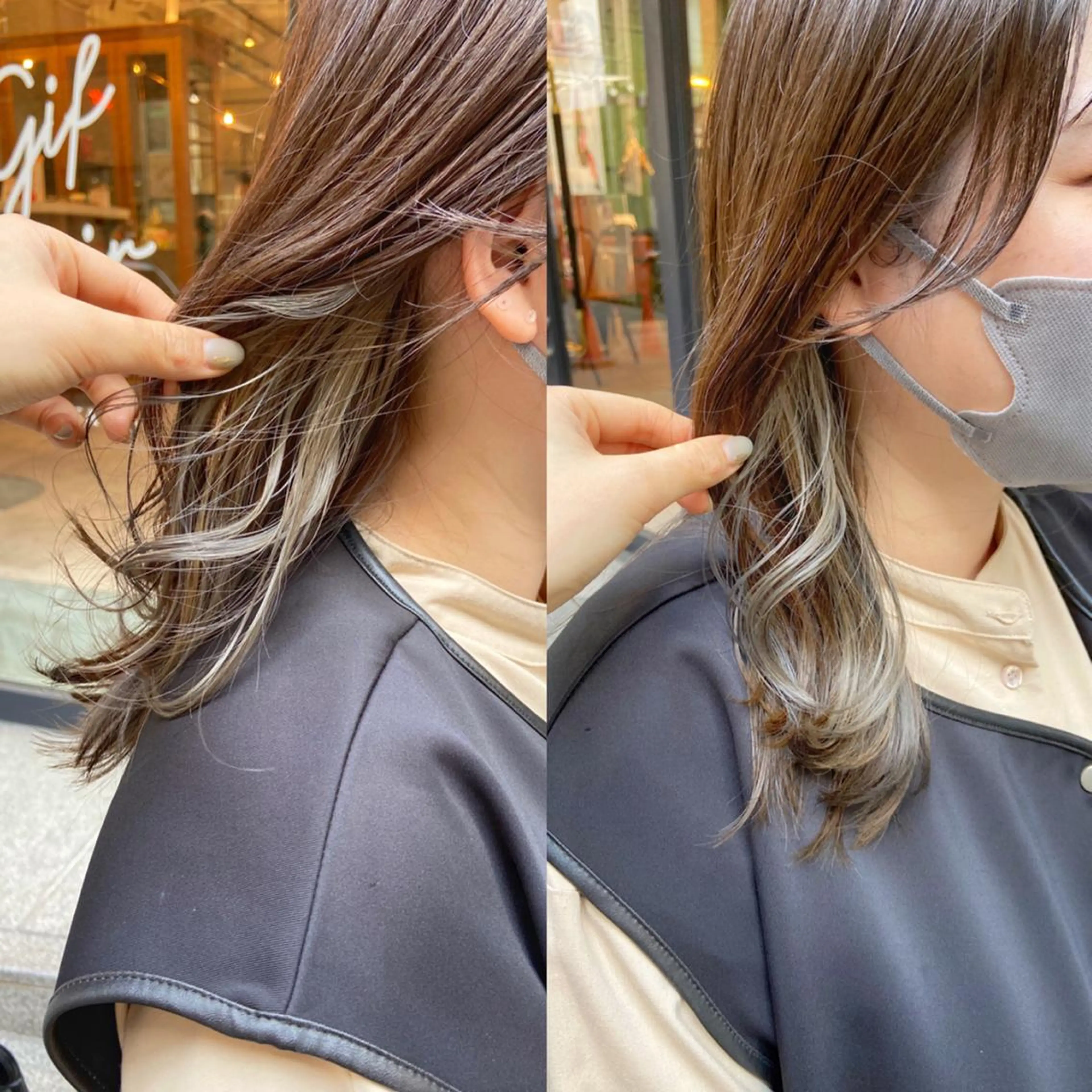 セミロング カラー イヤリングカラー ノイシキ サキのヘアスタイル
