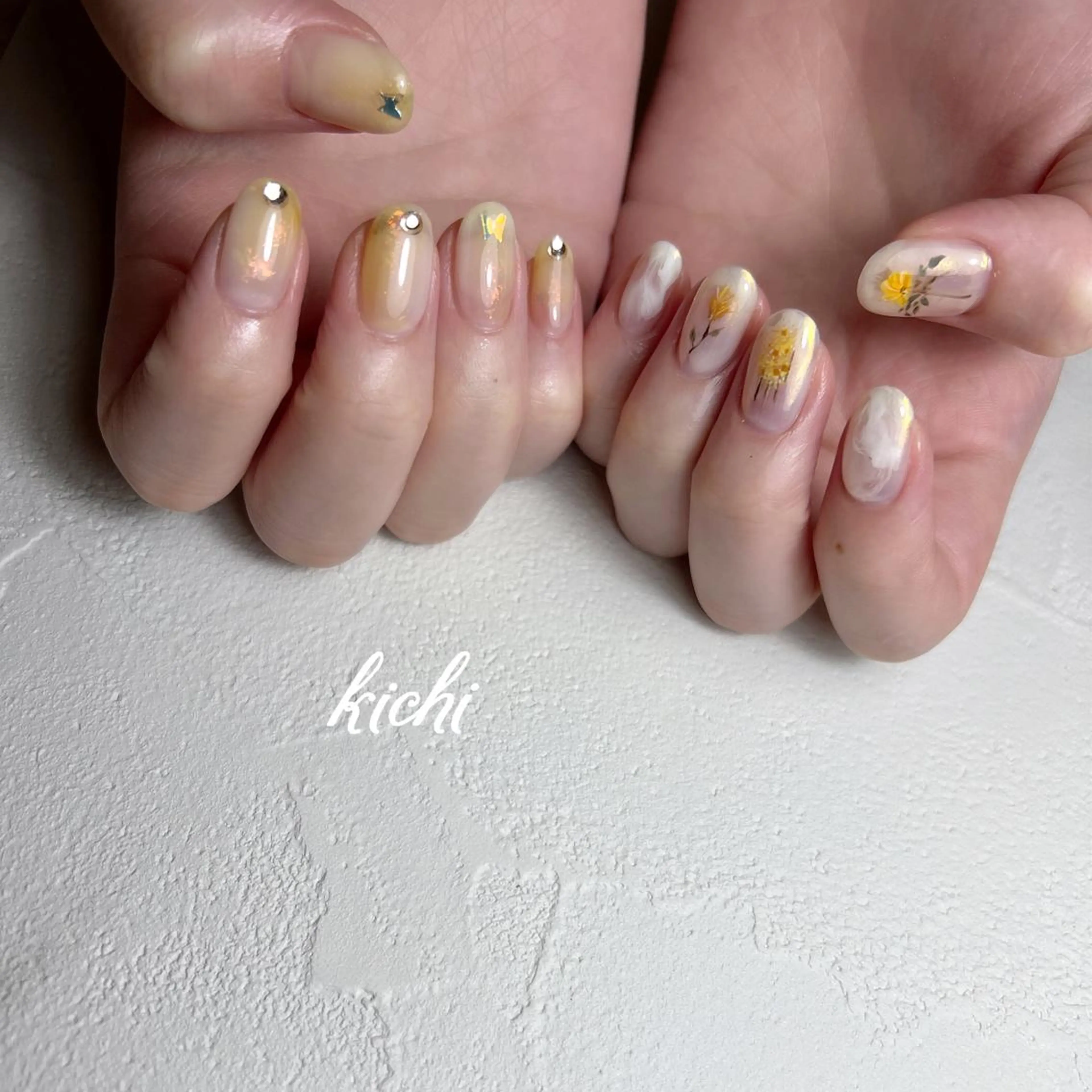 ネイル オーロラネイル クリアネイル フラワーネイル ジェルネイル 持ち込み kichi･:* みじゅのネイルデザイン
